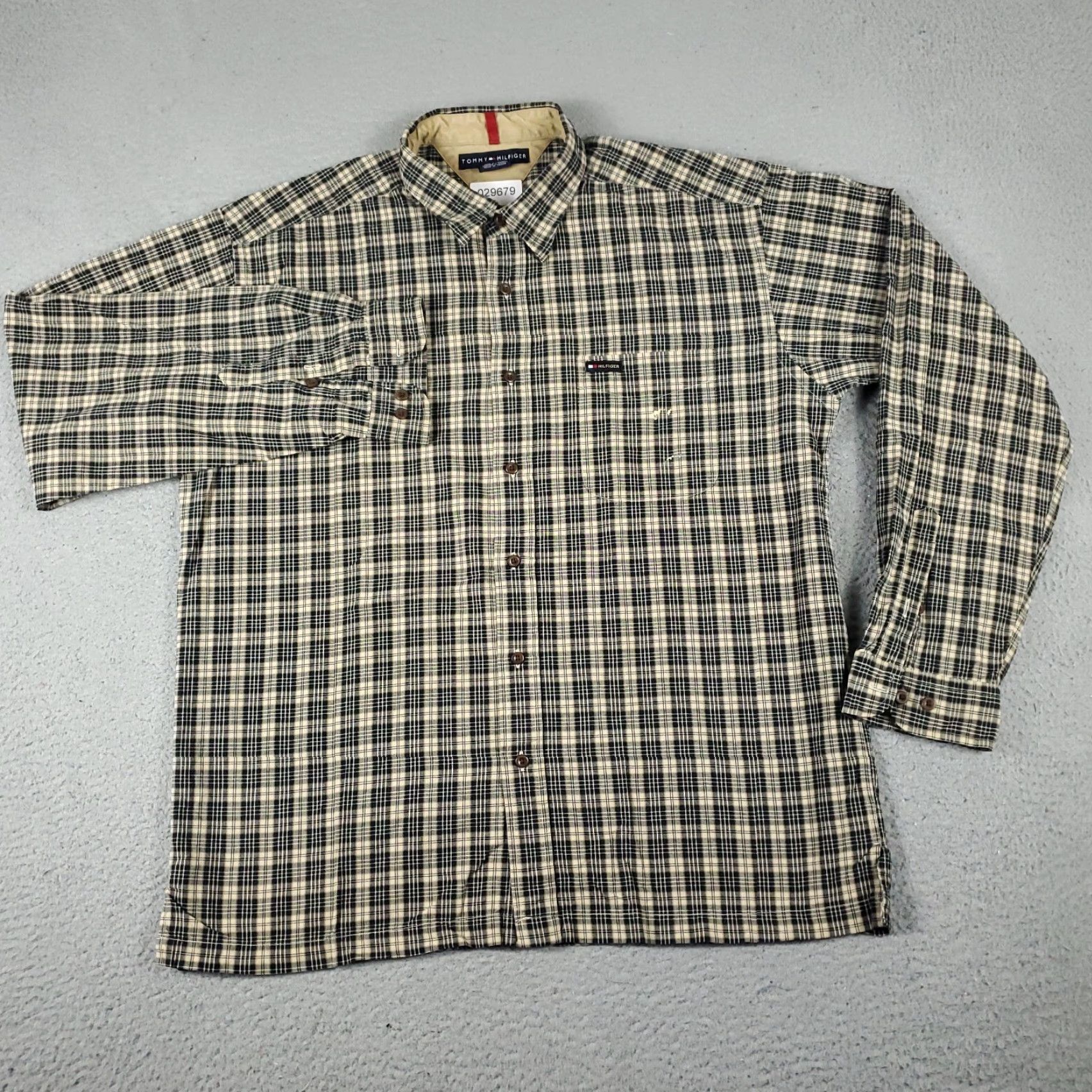 Tommy Hilfiger Tommy Hilfiger Shirt Mens XL Beige Plaid Button-Up Long Sleeve Casual/Workwear Shirt - Button-Down Collar, Cotton, Regular Fit, Classic/Preppy, Men Size US XL / EU 56 / 4 - 3 Thumbnail