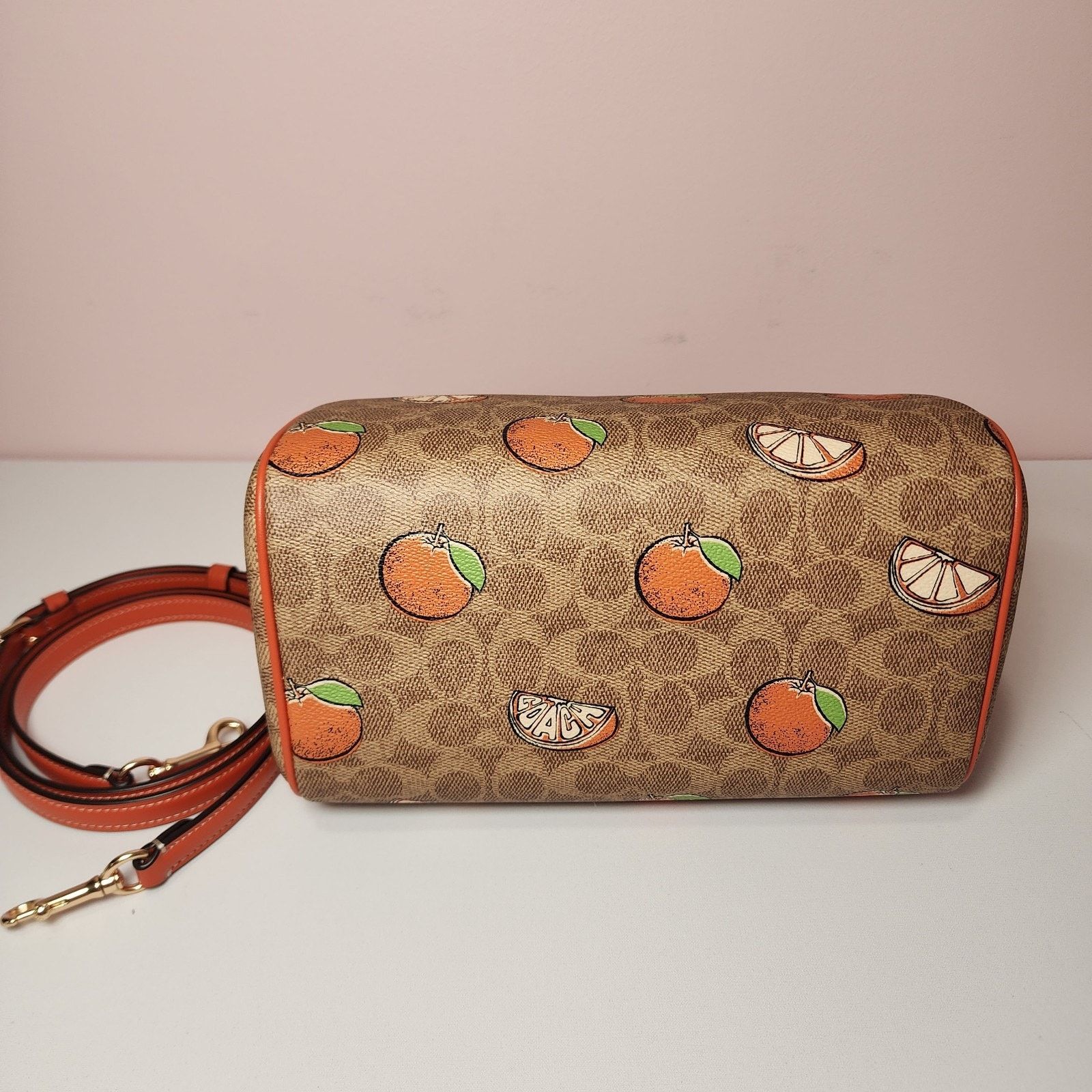 Coach Coach Rowan CAQ61 Satchel Bag Signature Canvas Orange Print Size ONE SIZE - 8 Thumbnail