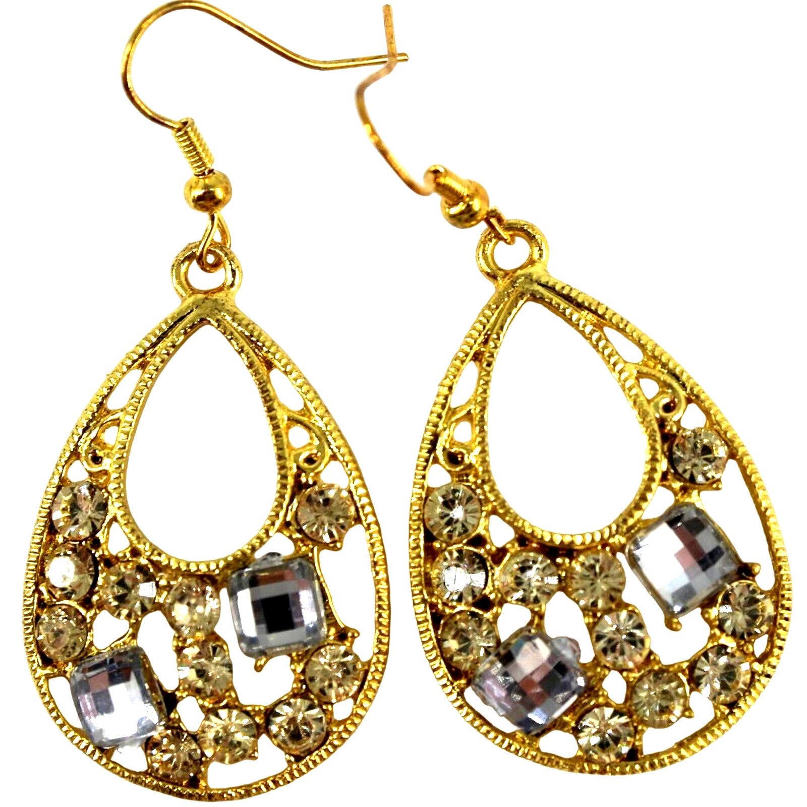 Other Dazzling Goldtone Clear Rhinestone Studded Earrings • 2" Size ONE SIZE - 1 Thumbnail