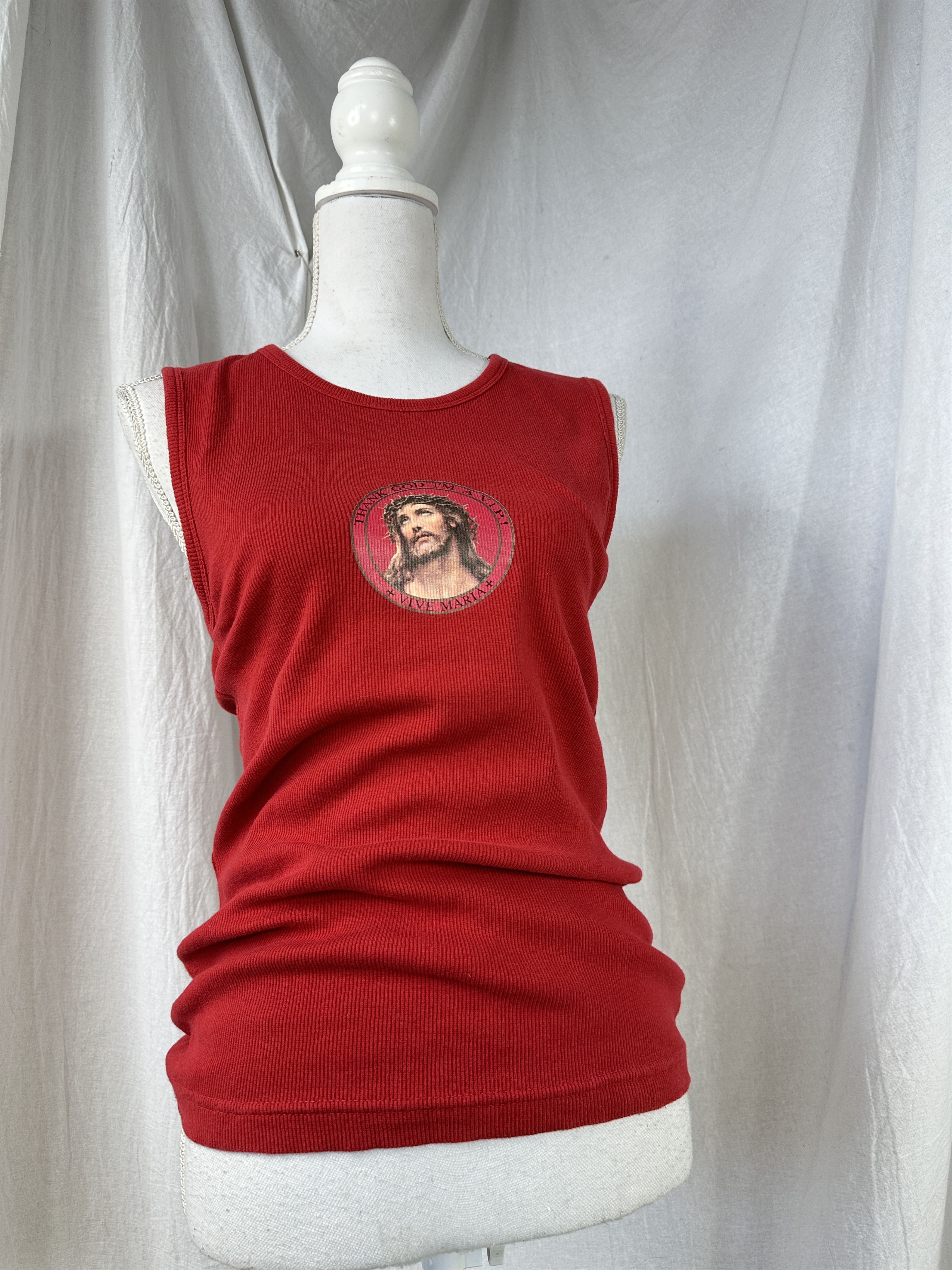 Vintage Vintage 00s Vive Maria Thank God Im a VIP Ribbed Tant Top Size L / US 10 / IT 46 - 1 Thumbnail