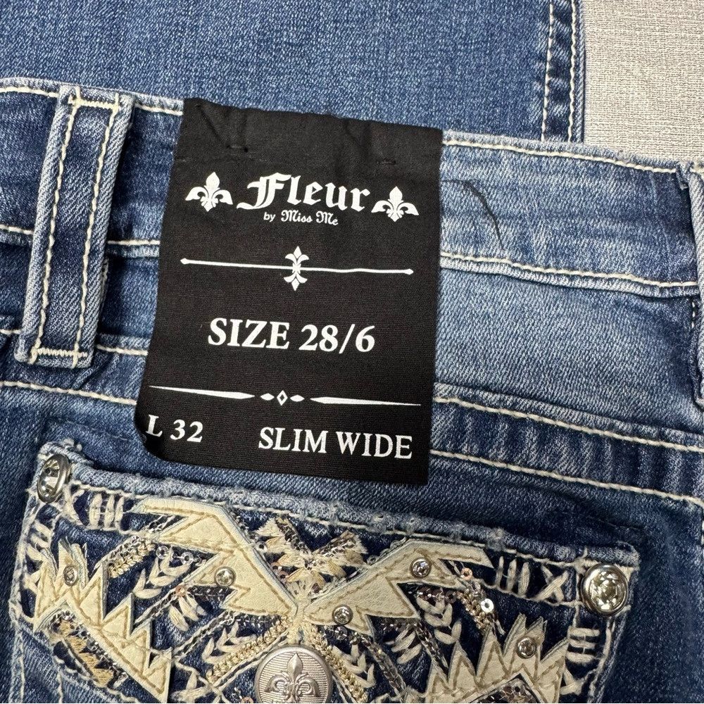 Miss Me NWT New Fleur By Miss Me Slim Wide Embroidered Back Jeans S Size 28" / US 6 / IT 42 - 6 Thumbnail