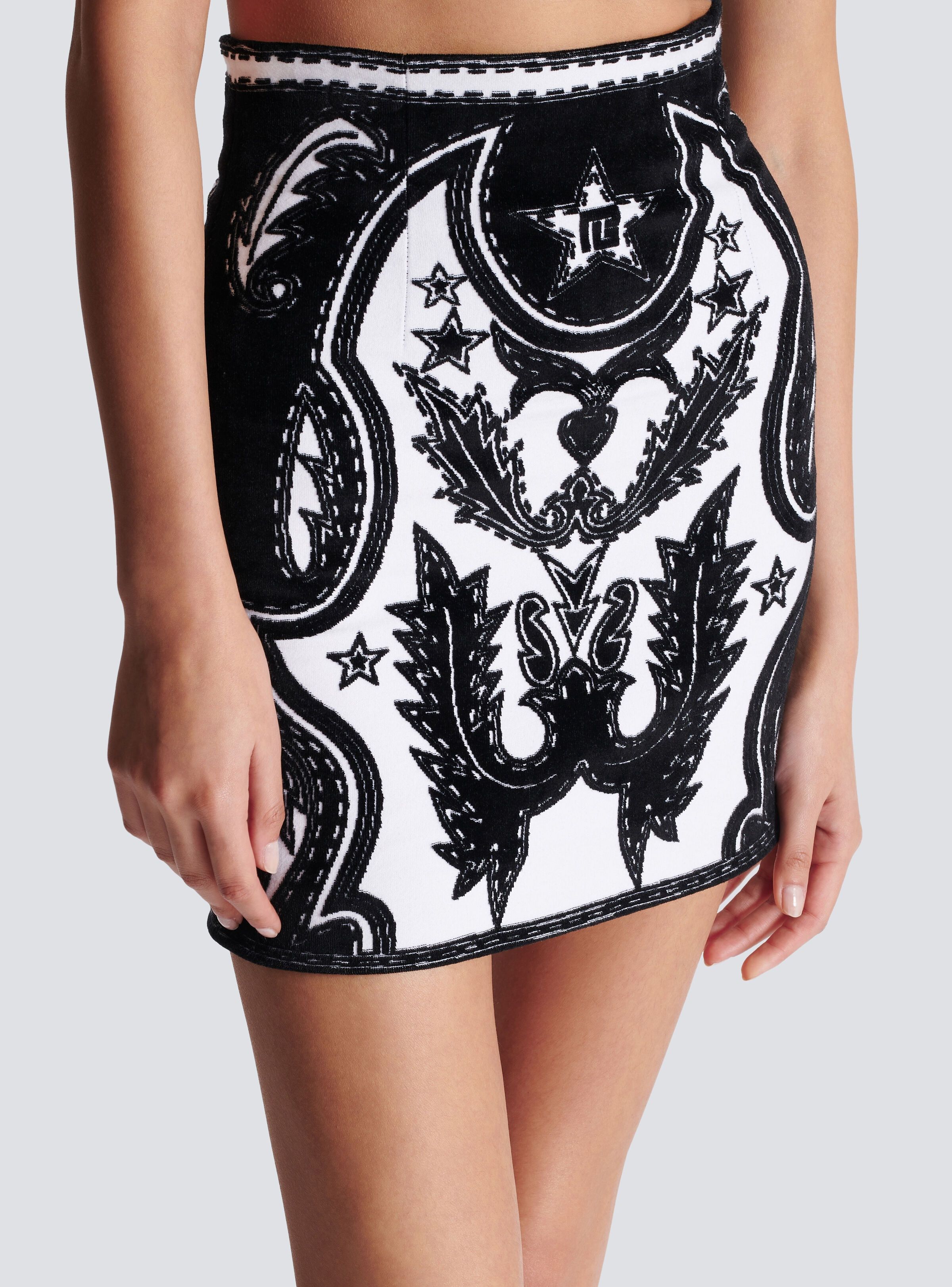 Balmain o1s1wg110825 Western Mini Skirt in Black/White Size 26" / US 2 / IT 38 - 6 Thumbnail
