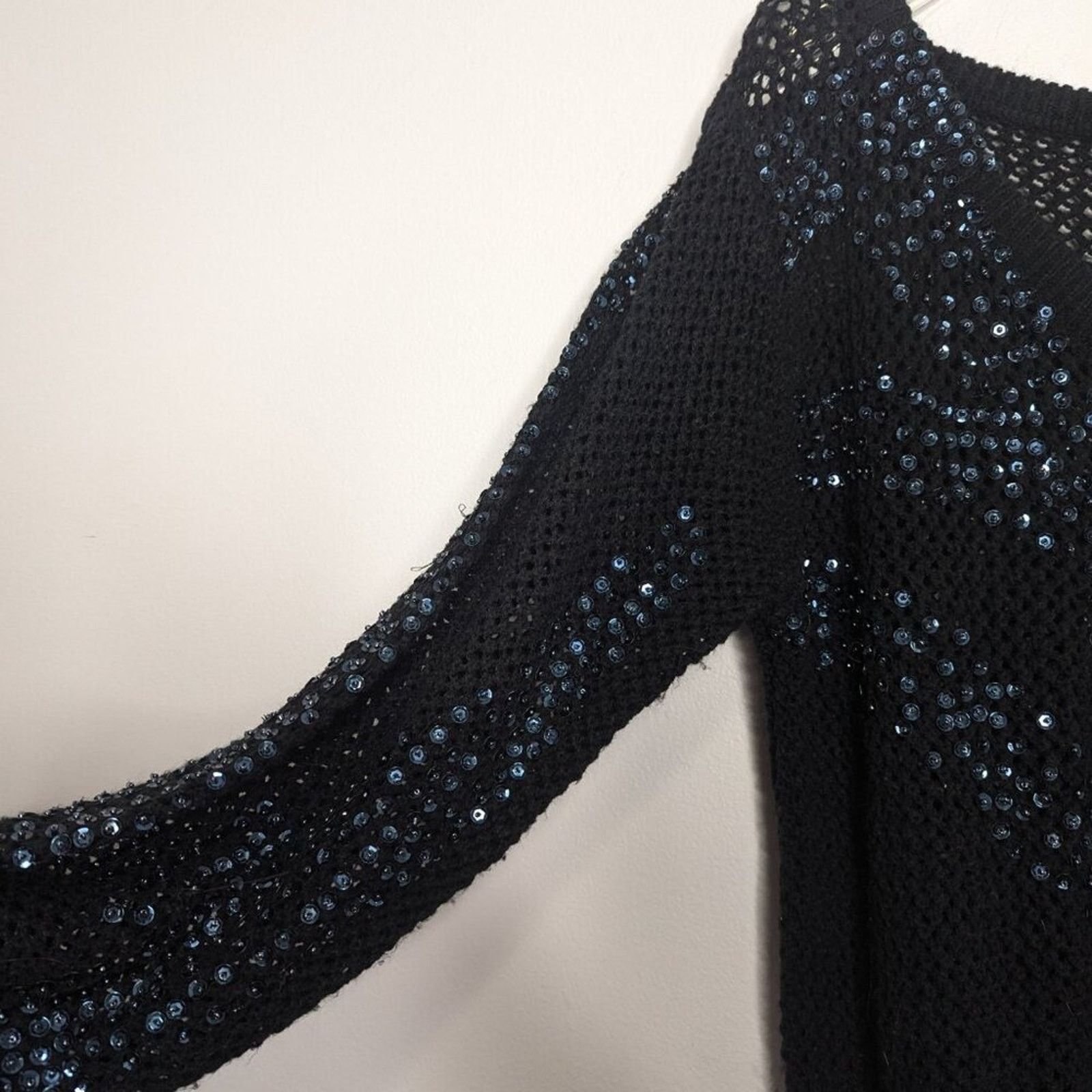 Other Religion Black Open Knit Crochet Sweater Iridescent Sequins Size S / US 4 / IT 40 - 5 Thumbnail