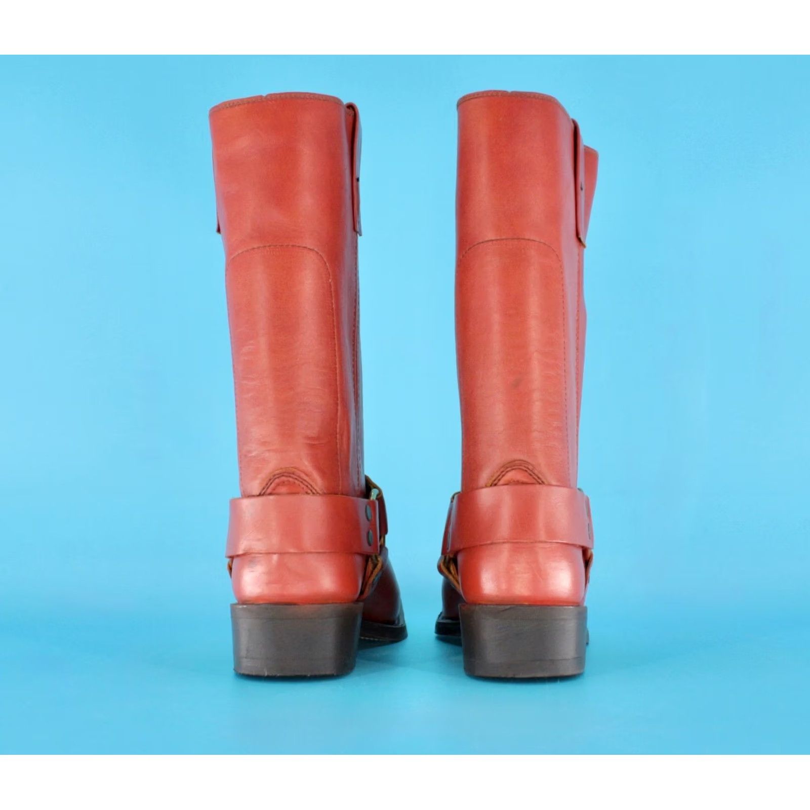 Vintage VTG 70s Boots Texas Boots Brown Leather Boots Mens 7 D Vintage 1970s Biker Motorcycle Harness Boots Size US 7 / EU 40 - 6 Thumbnail