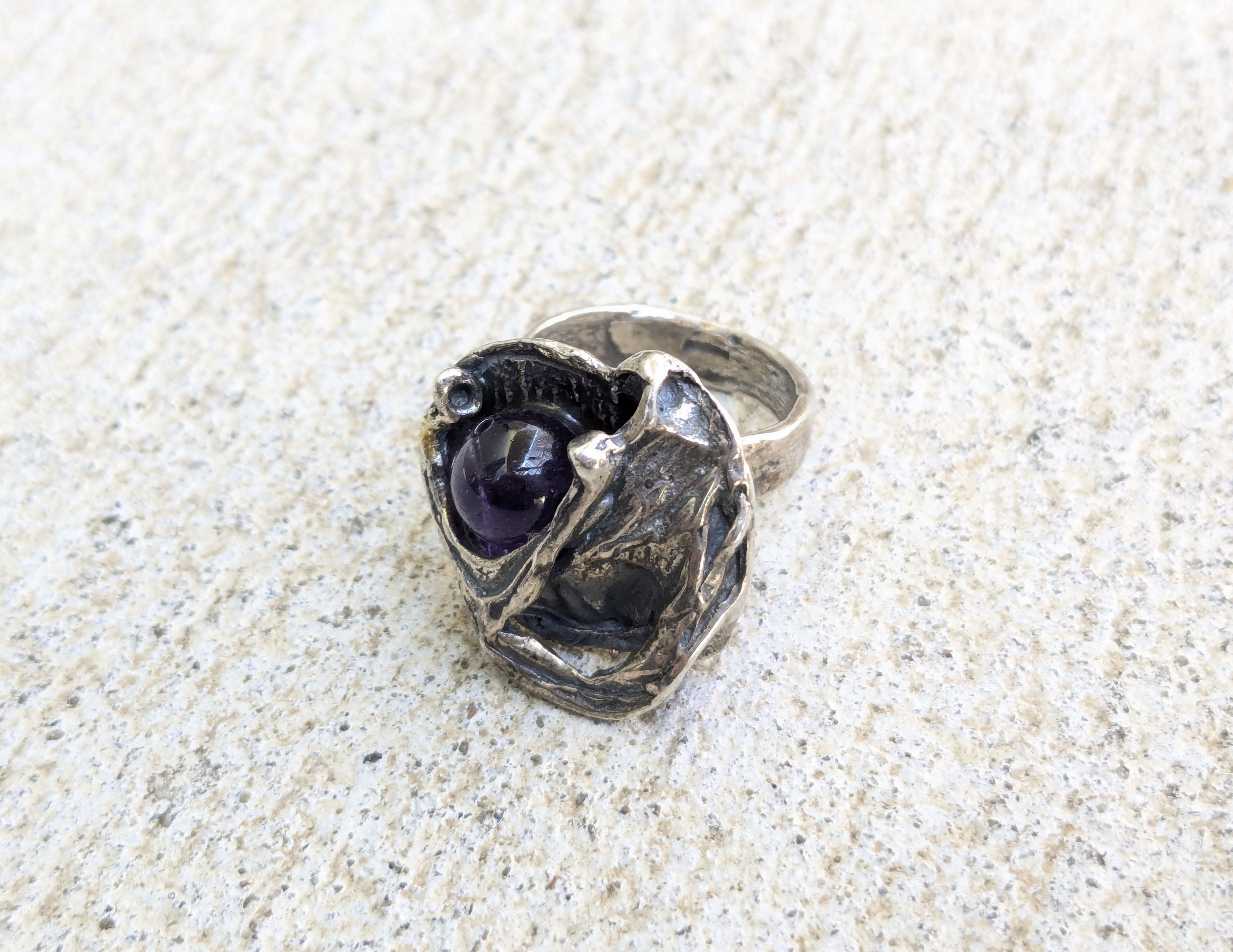 Jewelry × Vintage Vintage Sterling Silver Ring Purple Amethyst 6.5 Brutalist Size ONE SIZE - 2 Thumbnail
