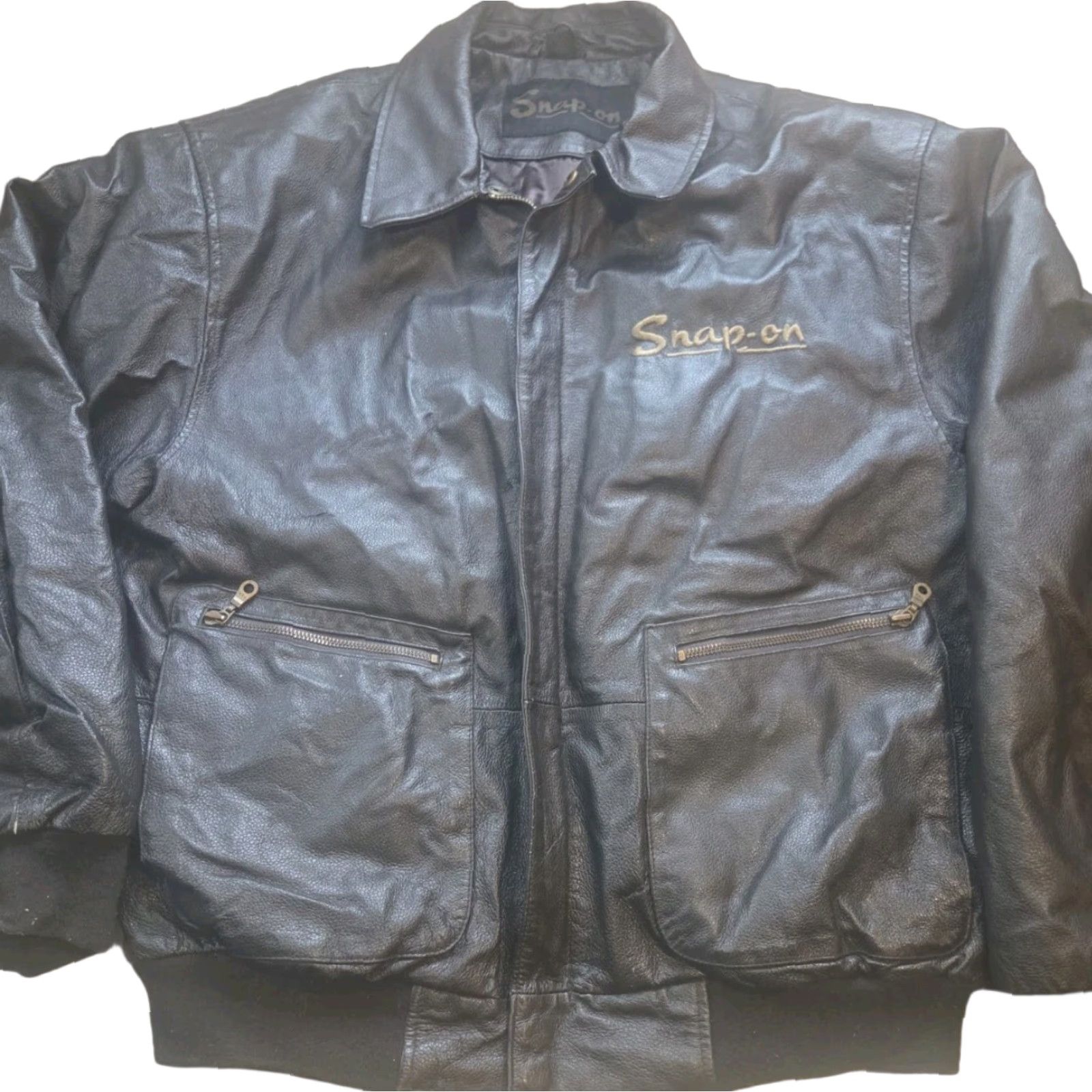 Vintage Snap-on Tools Leather Jacket Bomber Jacket Black L Mens Regular Size L Bomber Leather Full Zip Men Size US L / EU 52-54 / 3 - 1 Thumbnail