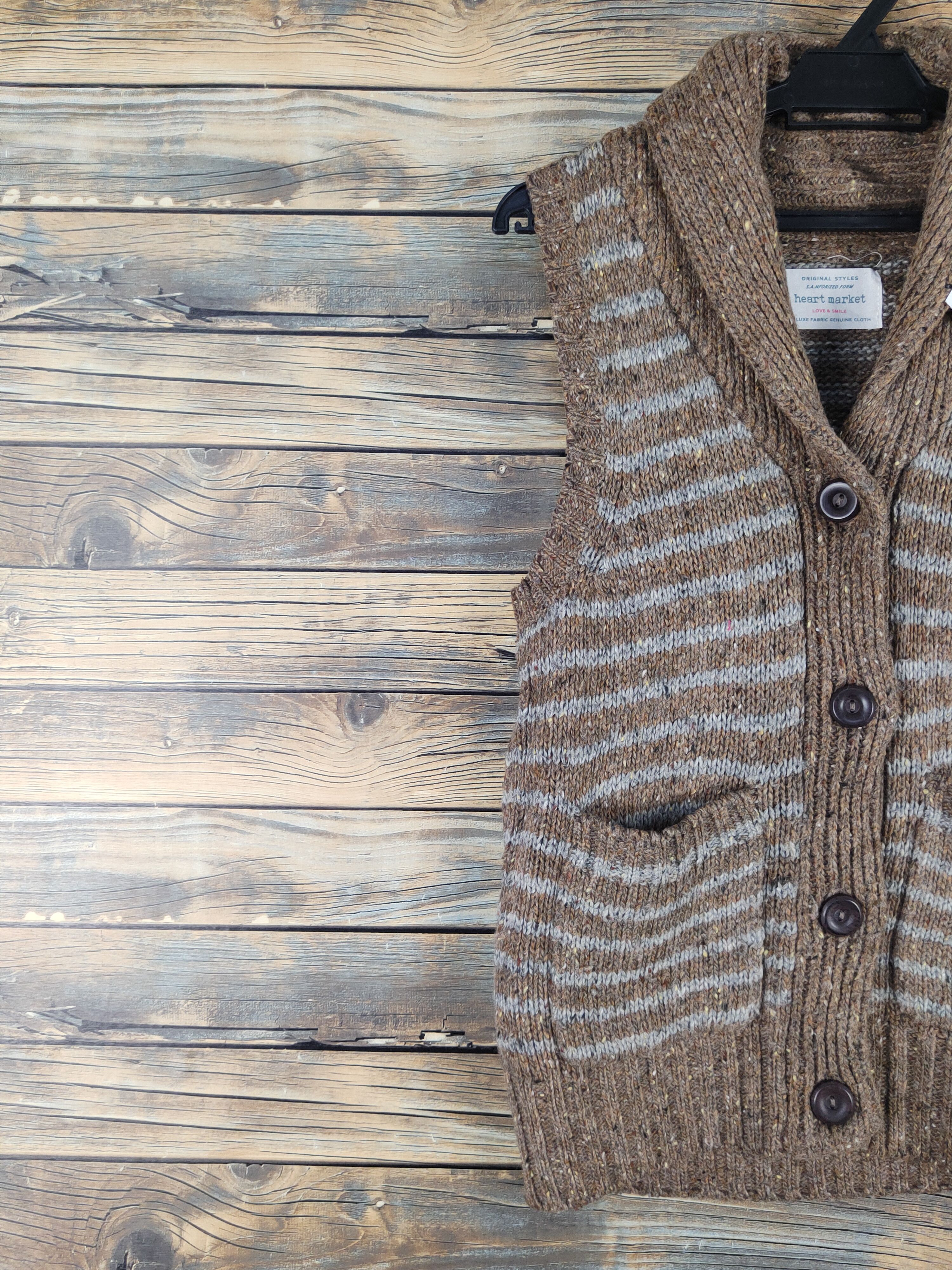 Japanese Brand Heart Market Brown Knitwear Vests #W2114 Size S / US 4 / IT 40 - 3 Thumbnail