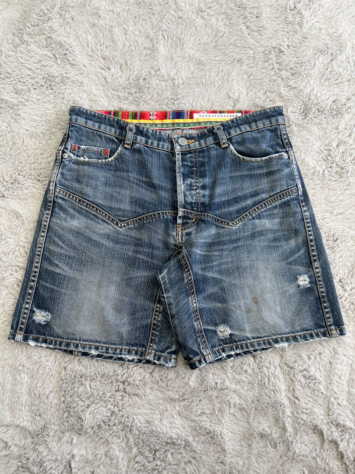 Issey Miyake Sunao Kuwahara by Issey Miyake Indigo Jorts Distressed ...
