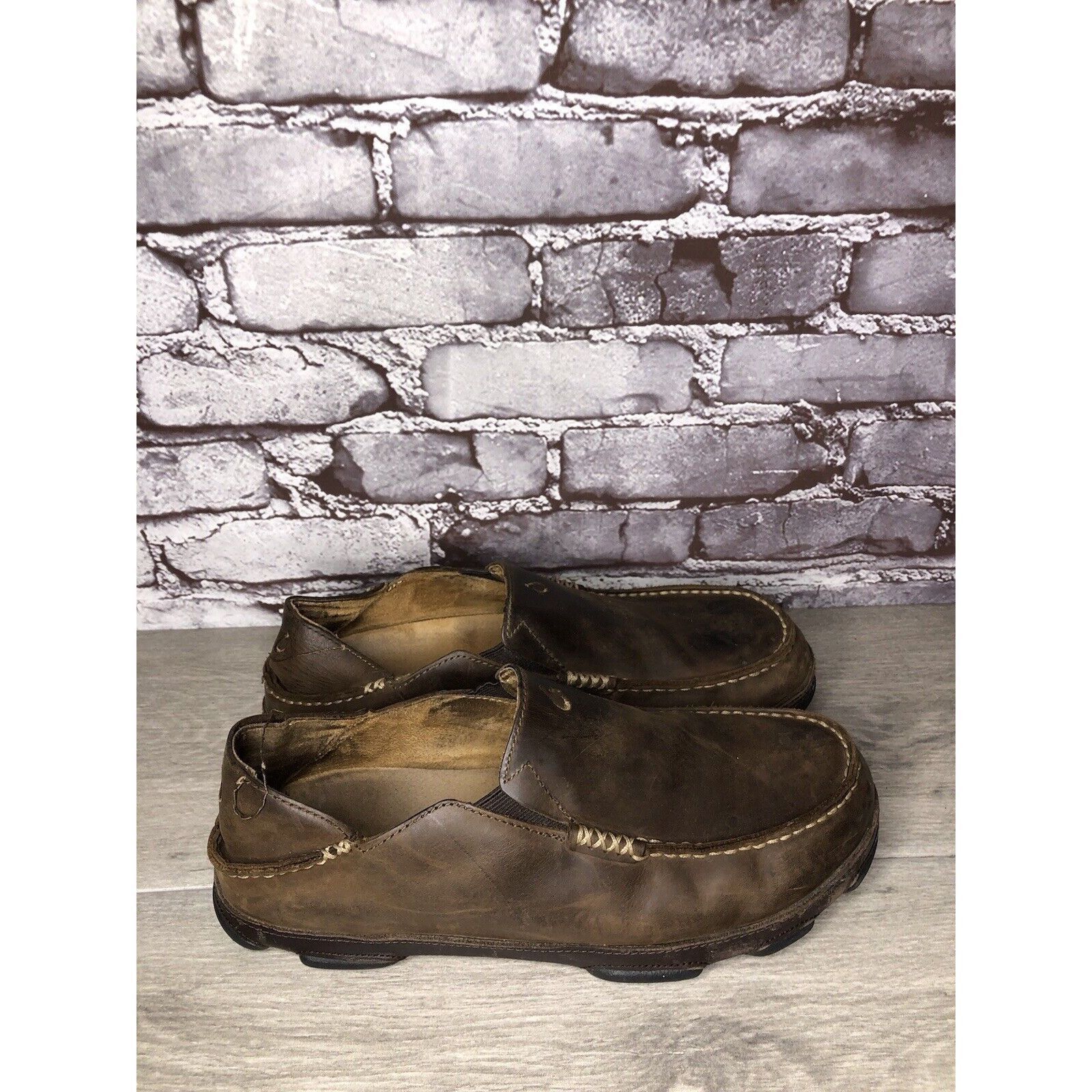 Olukai OluKai Moloa Brown Leather Casual Drop Heel Loafers Shoes Me Size US 10 / EU 43 - 19 Thumbnail