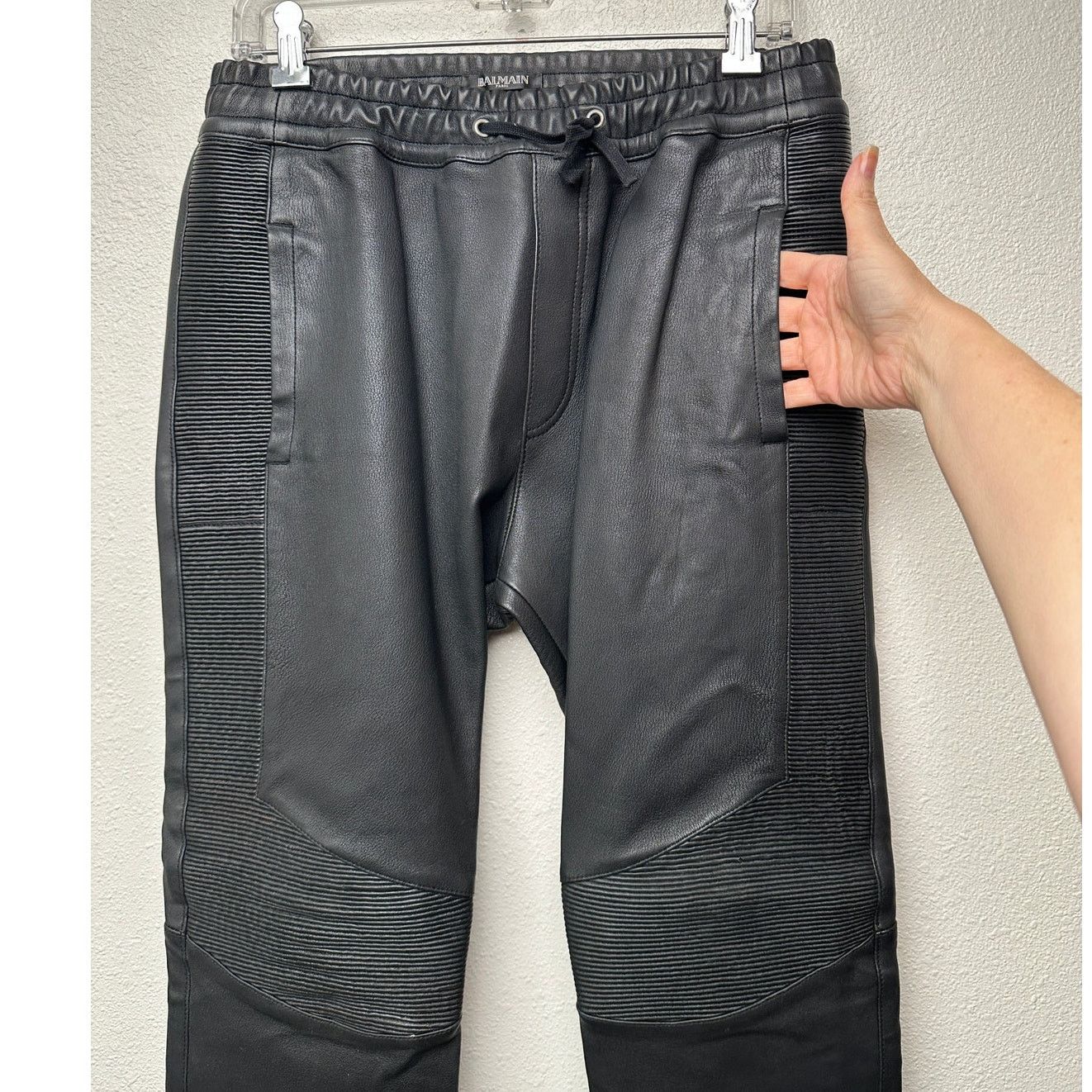 Balmain Balmain Lambskin Moto Pants Black Men’s US L Drawstring Size US 31 - 3 Thumbnail