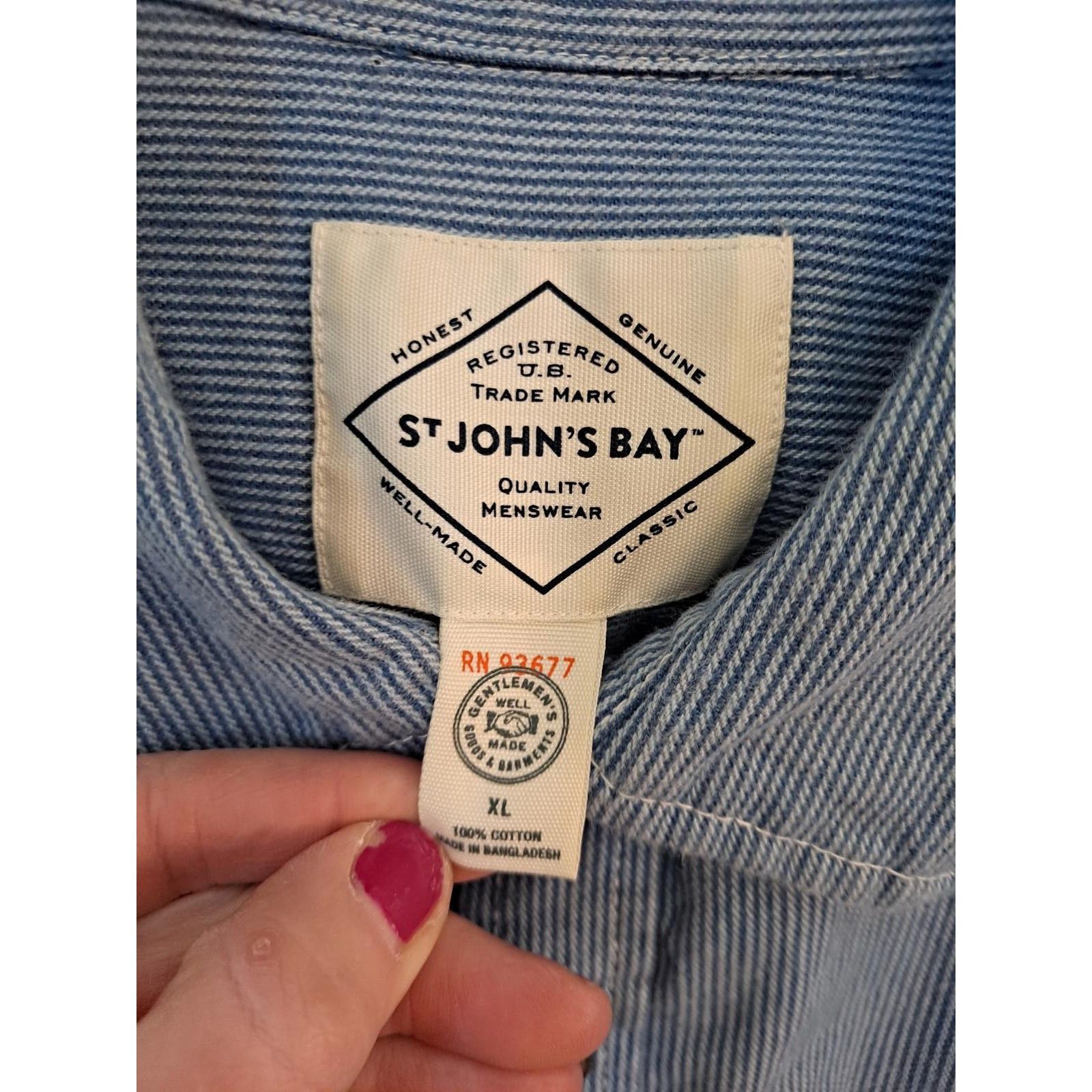 Other St John's Bay Classic Fit Blue White Striped Button Up Shirt Size US XL / EU 56 / 4 - 4 Thumbnail