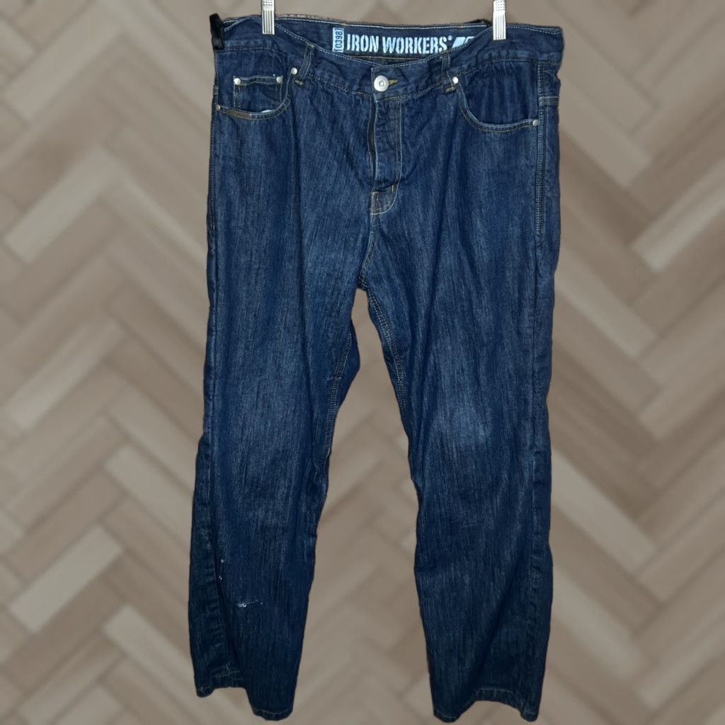 Iron Workers Jeans Mens 40 Regular Blue Denim Lined 0398 Straight Re reinforced Moto Protective Lining 33in Inseam