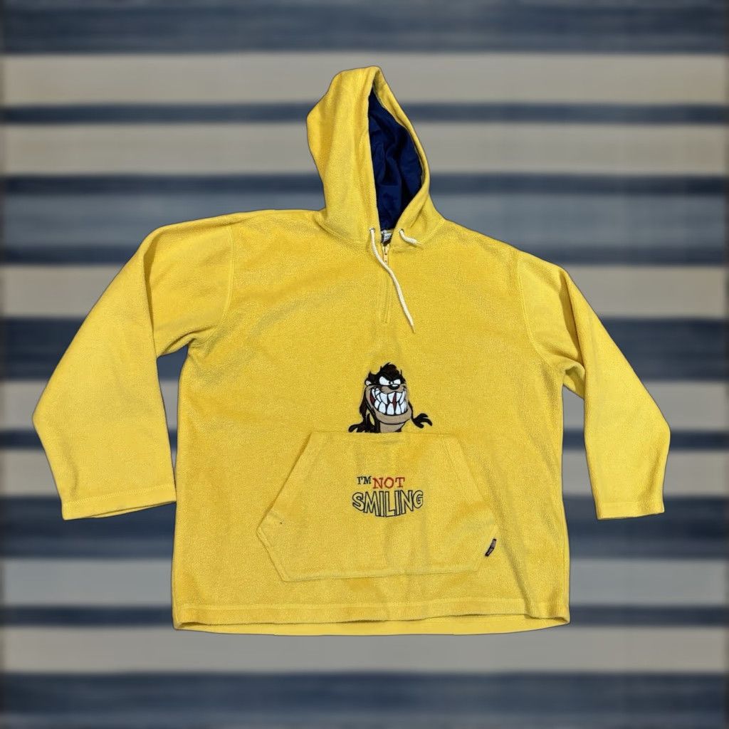 VINTAGE Looney Tunes Fleece Hoodie Tasmanian Devil I'm Not Smiling Sz XXL Unisex Adults