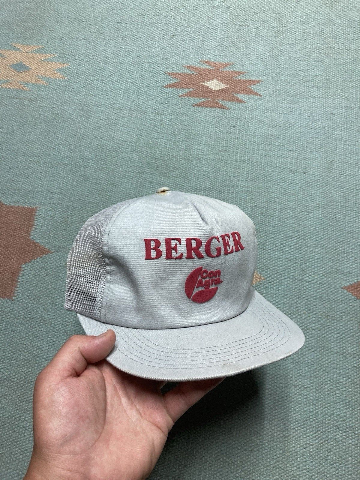 Vintage vtg 80s trucker hat Berger con Agra farm stain worn USA made Size ONE SIZE - 1 Thumbnail