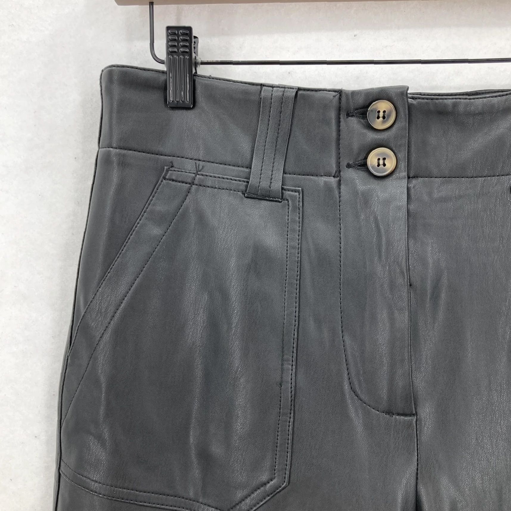 Vintage Maeve Anthropologie Pants Womens 6 Black Faux Leather High Rise Wide Leg Moto Size 28" / US 6 / IT 42 - 3 Thumbnail