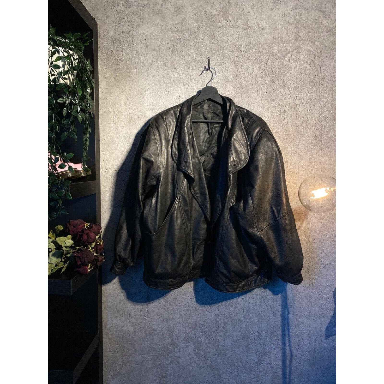 image of Vintage Black Leather Mens Jacket Coat 90's Mafia Style Kanye (Size Large)