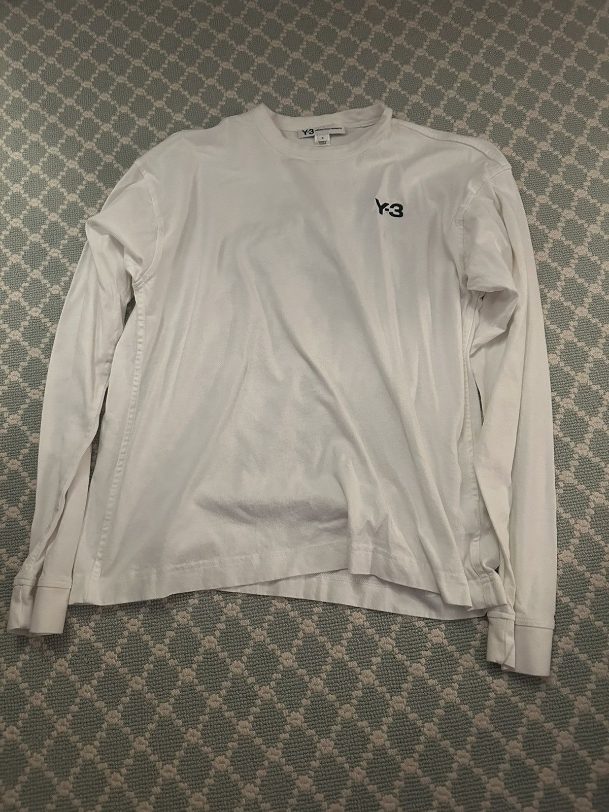 image of Y 3 Y-3 Graphic Design Long-Sleeved Shirt in White, Men's (Size Medium)