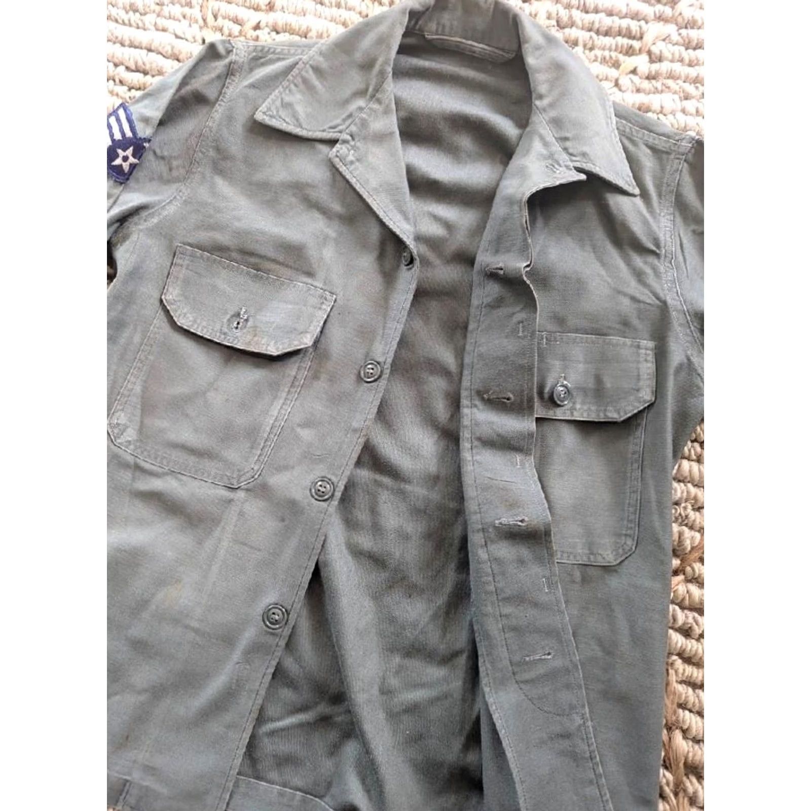 Vintage VINTAGE US Army sage green UTILITY shirt M Mens long sleeve Cotton USAF patch pattern WWII 40-42 chest 36-38 Boys Girls? Size US M / EU 48-50 / 2 - 4 Thumbnail