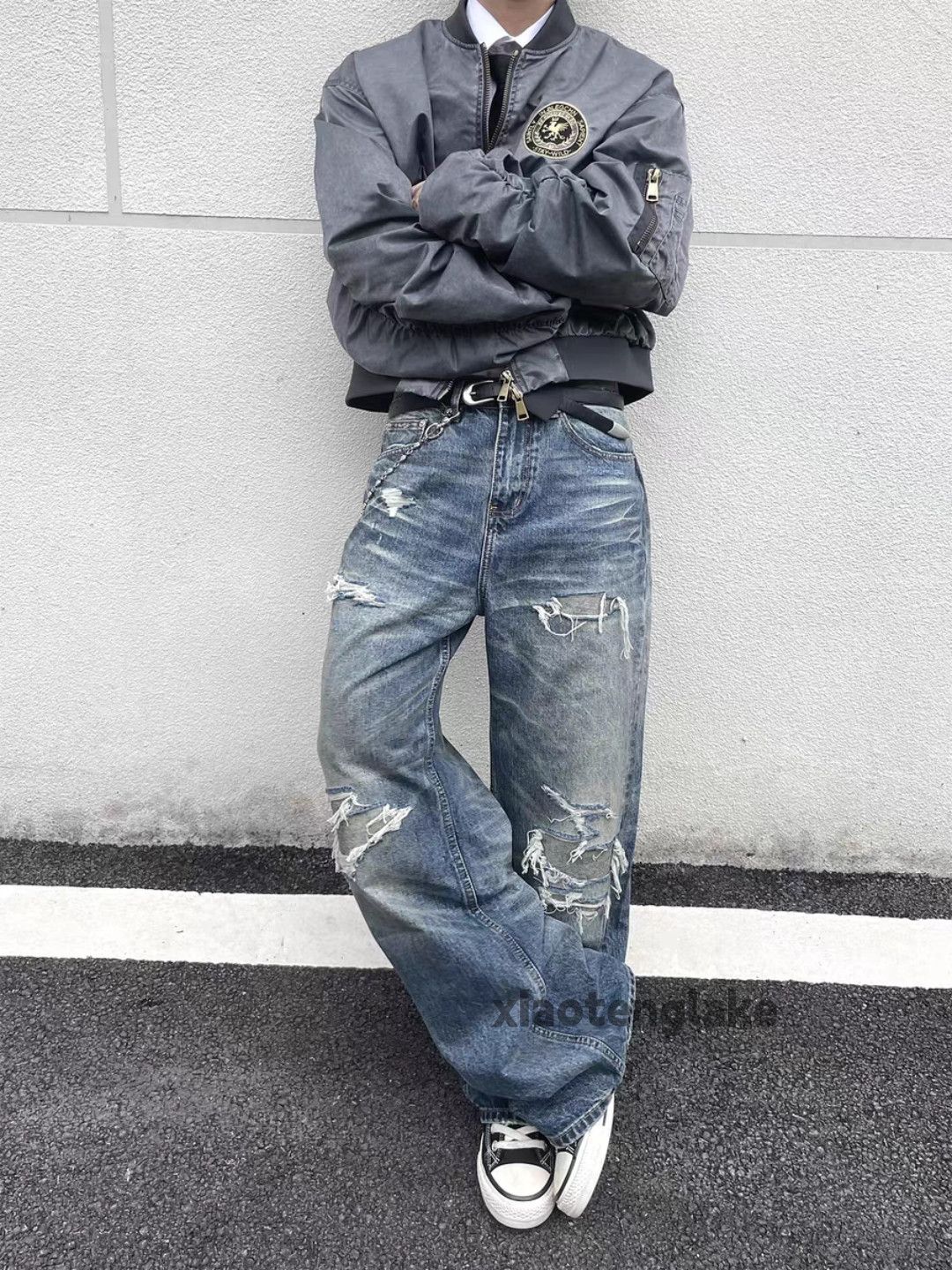 Jean Washed faded punk grunge loose baggy ripped jeans Size US 32 / EU 48 - 4 Thumbnail