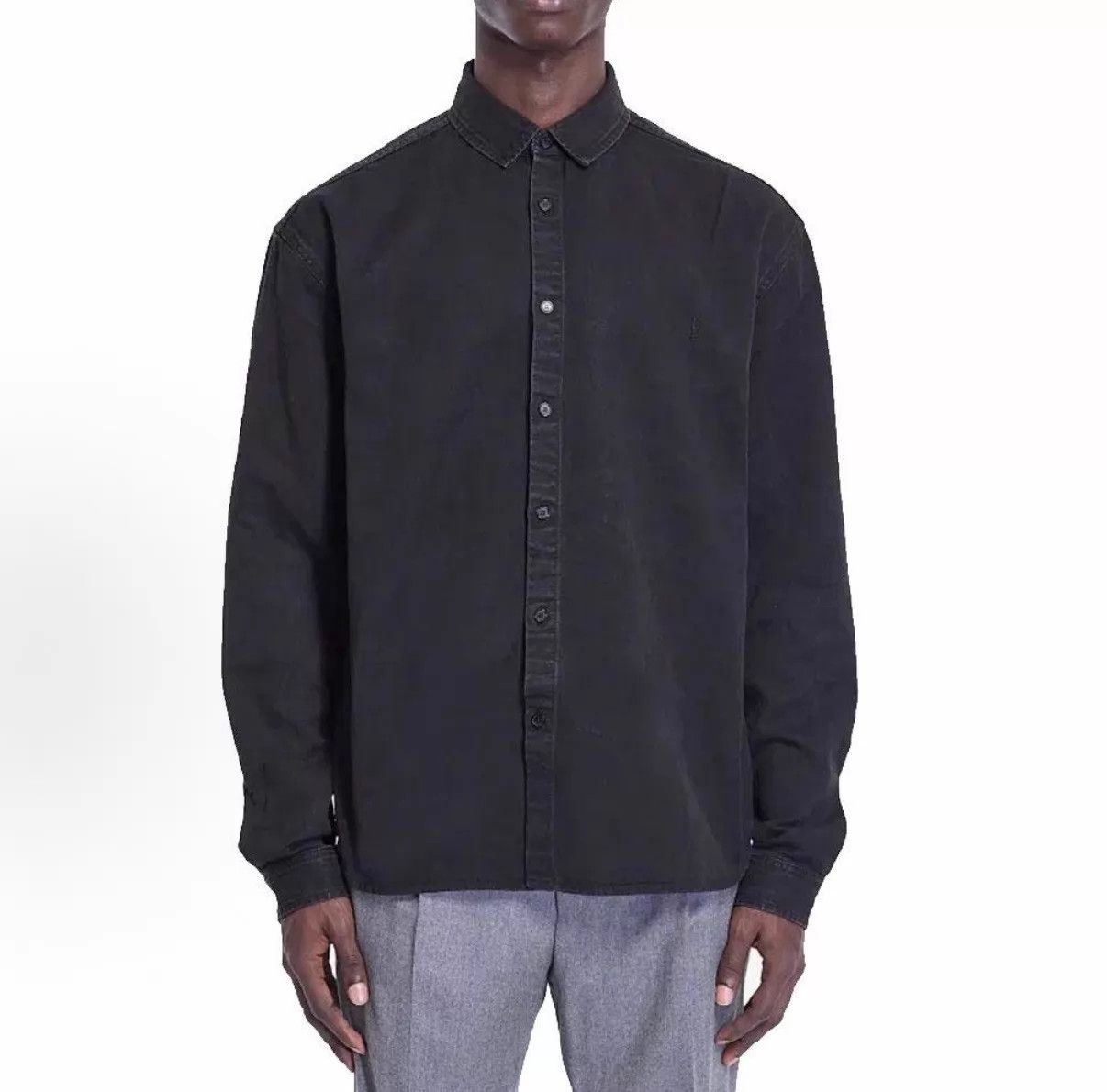 Saint Laurent Paris SLP24FW Embroidered YSL Logo Washed Black Denim Shirt XS Size US XS / EU 42 / 0 - 7 Thumbnail