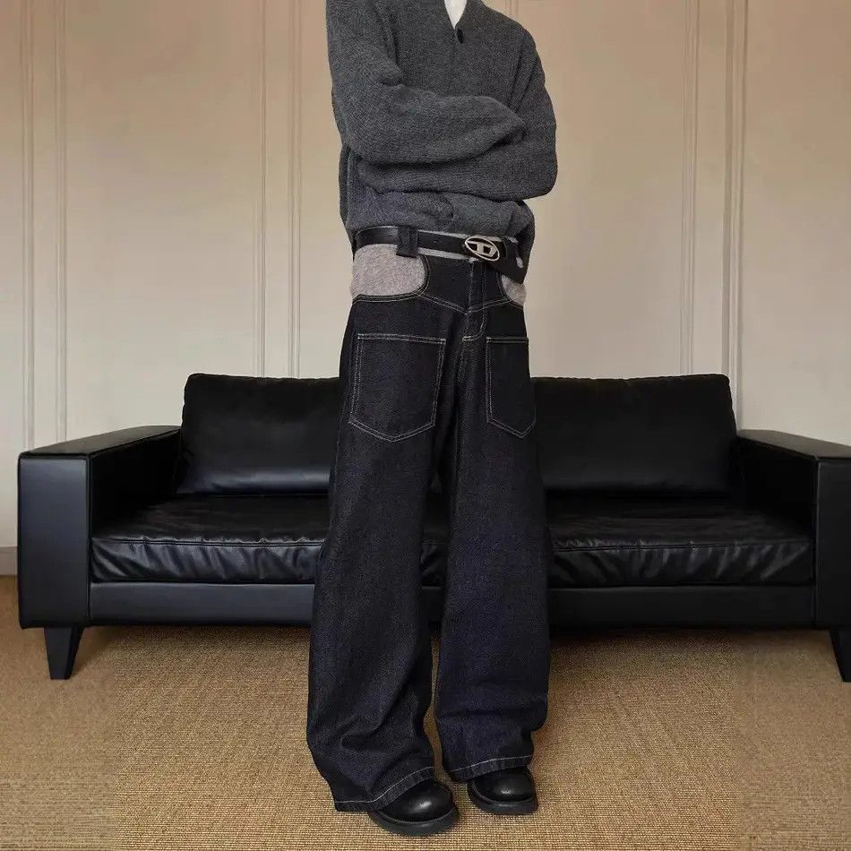 Japanese Brand Retro loose straight leg spliced jeans Size US 32 / EU 48 - 6 Thumbnail
