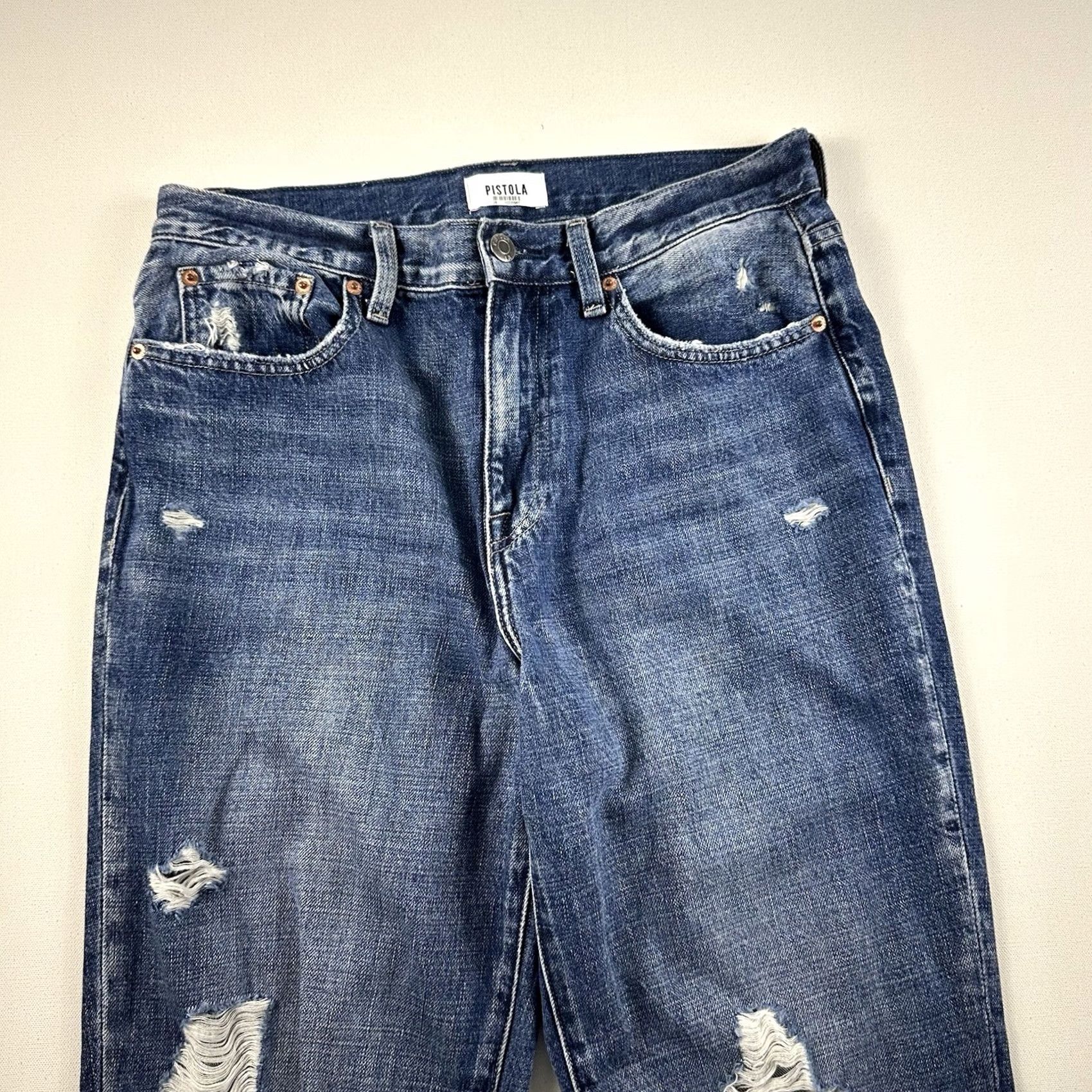 Pistola Pistola Jeans Distressed High-Rise Wide-Leg Ankle 28 Blue Womens Size 28 Jeans Bobbie Distressed Wide-Leg Blue Size 28" / US 6 / IT 42 - 4 Thumbnail