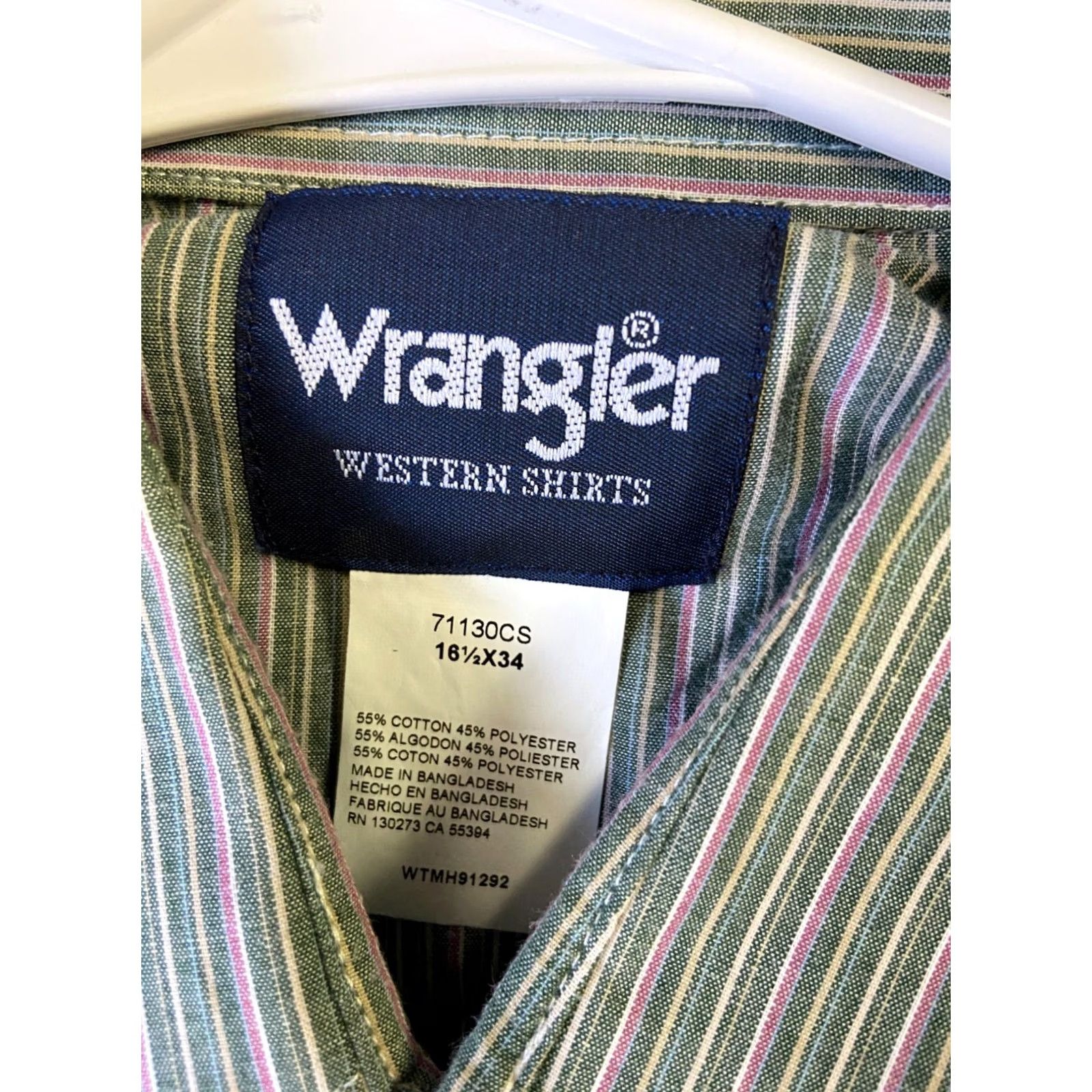 Wrangler Wrangler Western Shirt Mens Dress Snap Button Green Striped 16.5 x 34 L/S pocket Size 46R - 2 Thumbnail