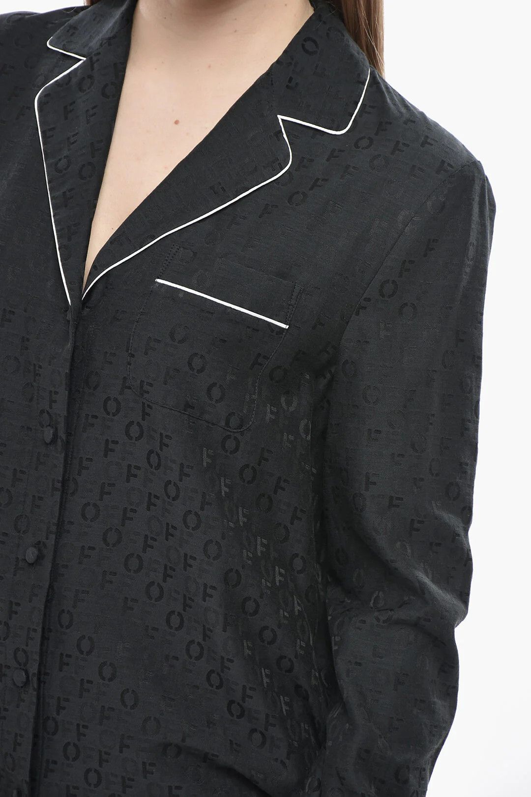 Off-White og1mm0426 Cotton Jacquard Shirt in Black Size S / US 4 / IT 40 - 3 Thumbnail