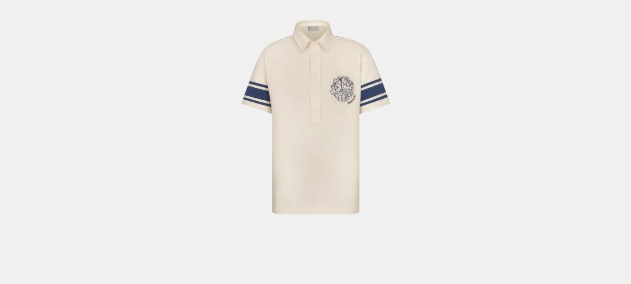 DENIM TEARS × Dior o1w1db10824 Relaxed-Fit Polo Shirt in White/Navy Size US L / EU 52-54 / 3 - 1 Thumbnail
