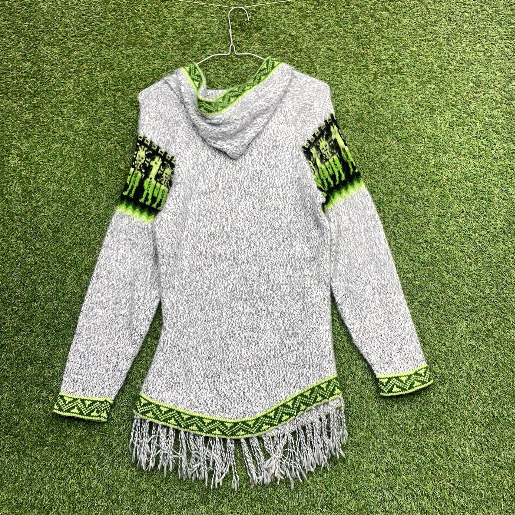 Vintage VINTAGE Alpaca Wool Sweater Womens Small Hooded Pullover Green Gey Sweatshirt Aztec AOP Size S / US 4 / IT 40 - 2 Thumbnail