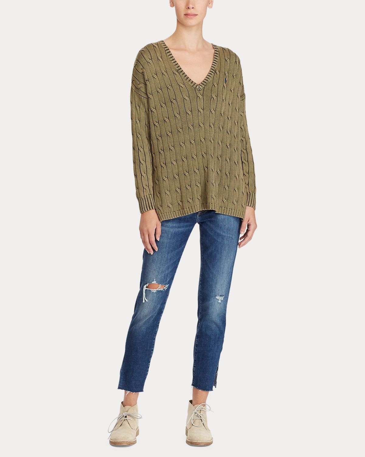 Polo Ralph Lauren Vintage Polo Ralph Lauren cable knit oversize V-neck sweater Size XS / US 0-2 / IT 36-38 - 1 Thumbnail