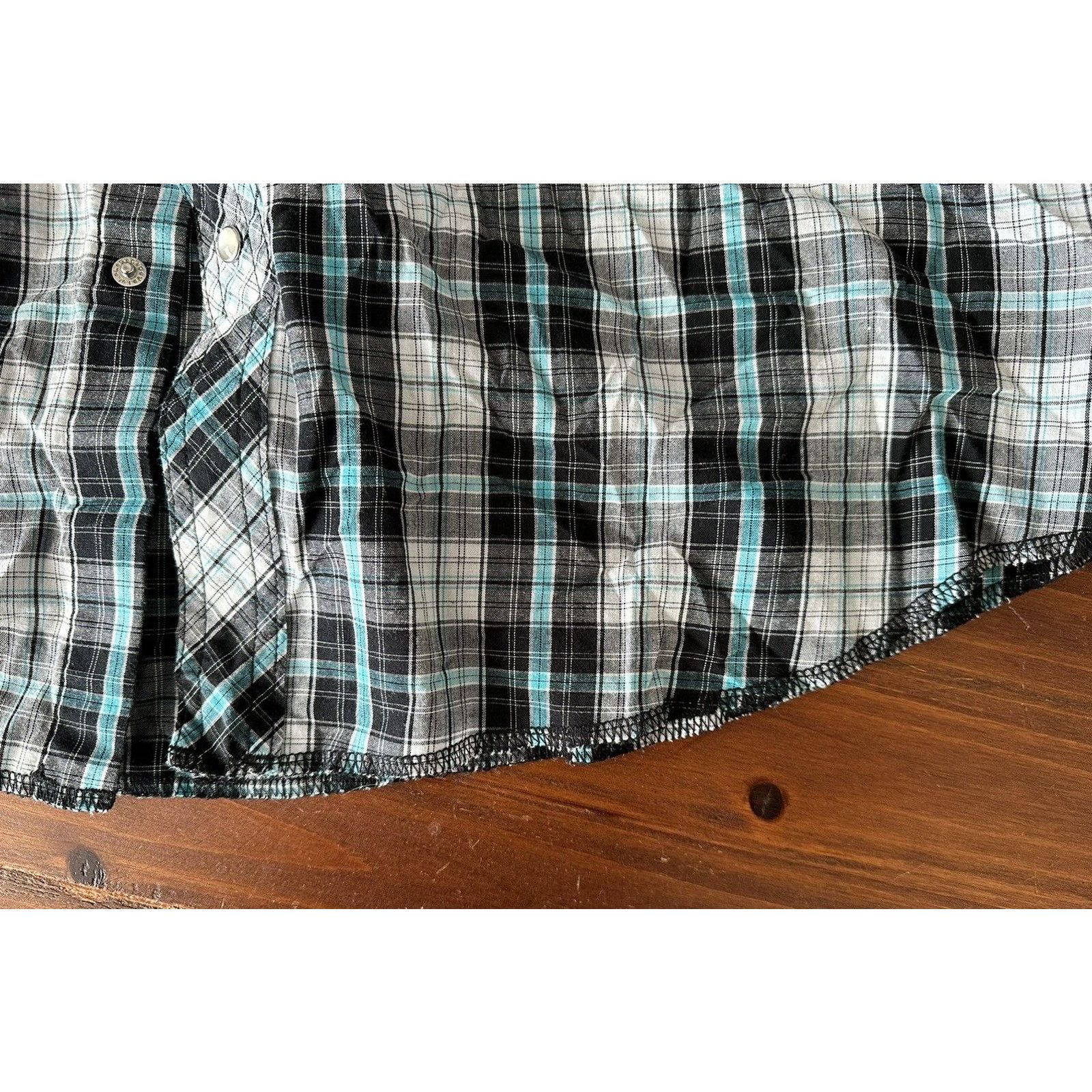 Wrangler WRANGLER Wrancher Shirt LR White/Black/Teal Plaid Pearl Snap Size US L / EU 52-54 / 3 - 8 Thumbnail