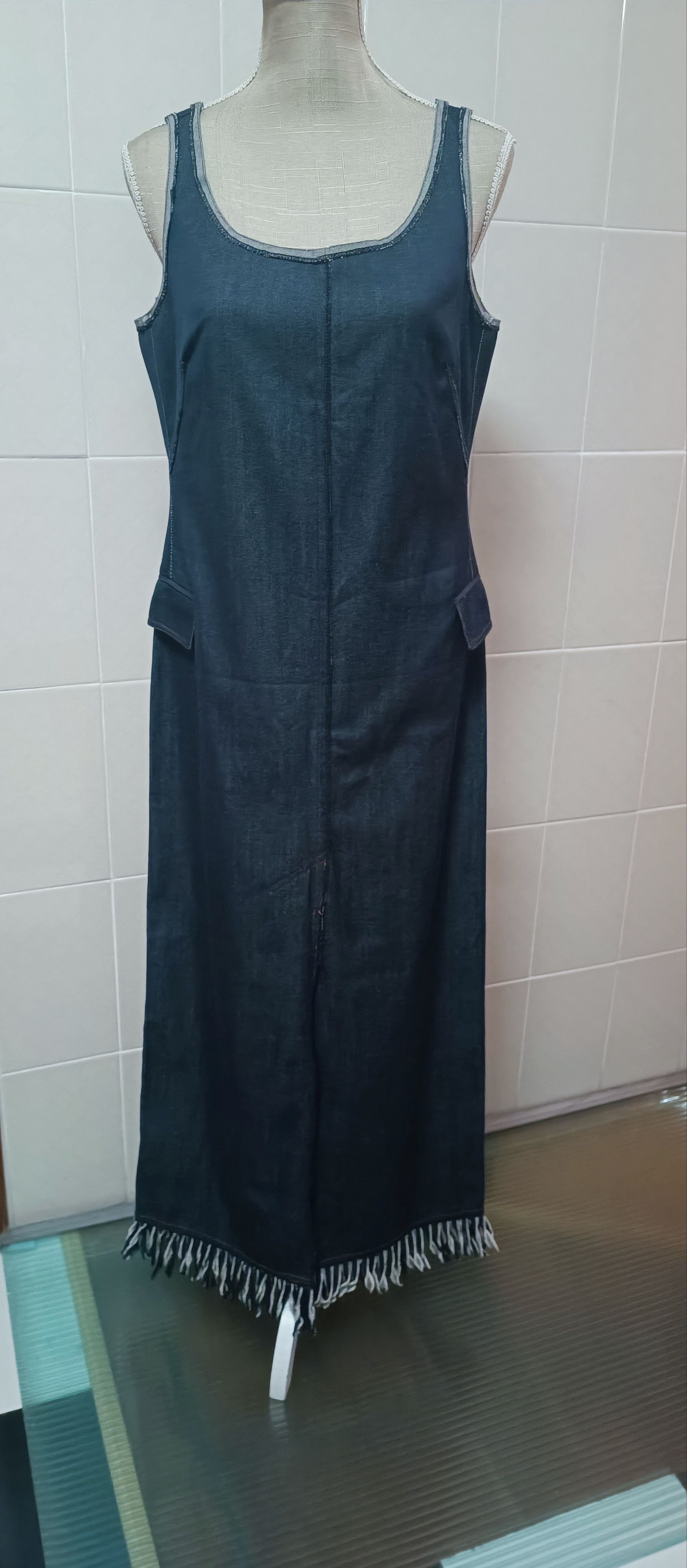 Jean Paul Gaultier Fall 1992- GaultierJeans - Fringed denim long dress Size L / US 10 / IT 46 - 1 Thumbnail