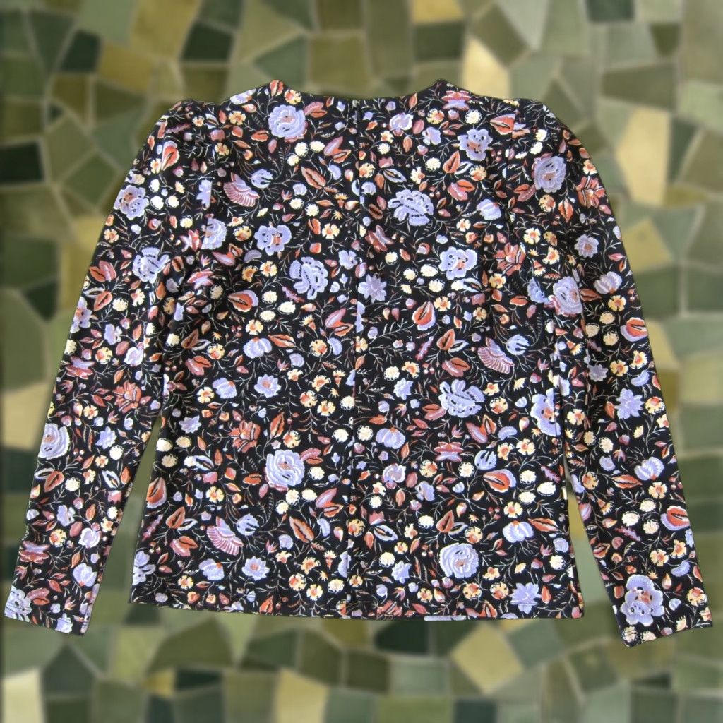 Ann Taylor Ann Taylor Black Purple Orange Stretch Long Sleeve High Neck Blouse Small Size S / US 4 / IT 40 - 1 Thumbnail