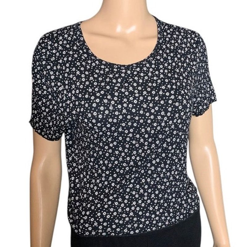 American Eagle Outfitters AMERICAN EAGLE Soft & Sexy Black Floral Crop Top Women Large Size L / US 10 / IT 46 - 1 Thumbnail