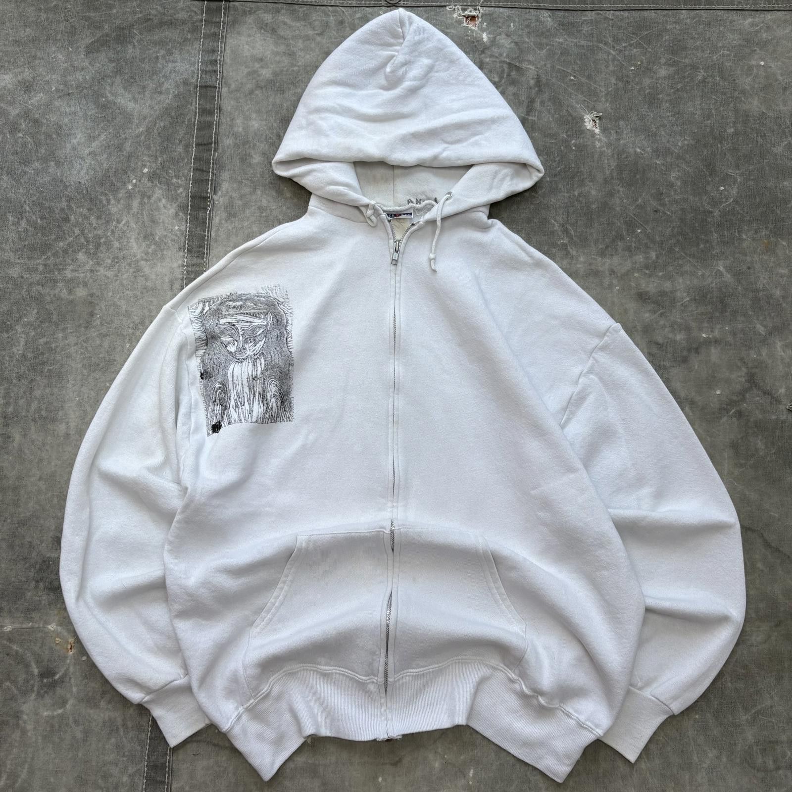 Jerzees Vintage 90s Handmade Stamped Unique Lady Art Full Zip Hoodie Size US XL / EU 56 / 4 - 1 Thumbnail