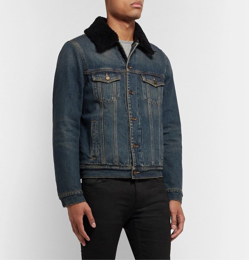 Saint Laurent Paris Shearling Denim Trucker Jacket Size US S / EU 44-46 / 1 - 2 Thumbnail