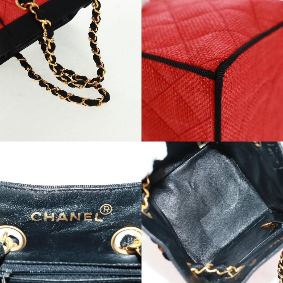 Chanel Chanel Chain Handbag Raffia Red Gold CC Size ONE SIZE - 4 Thumbnail