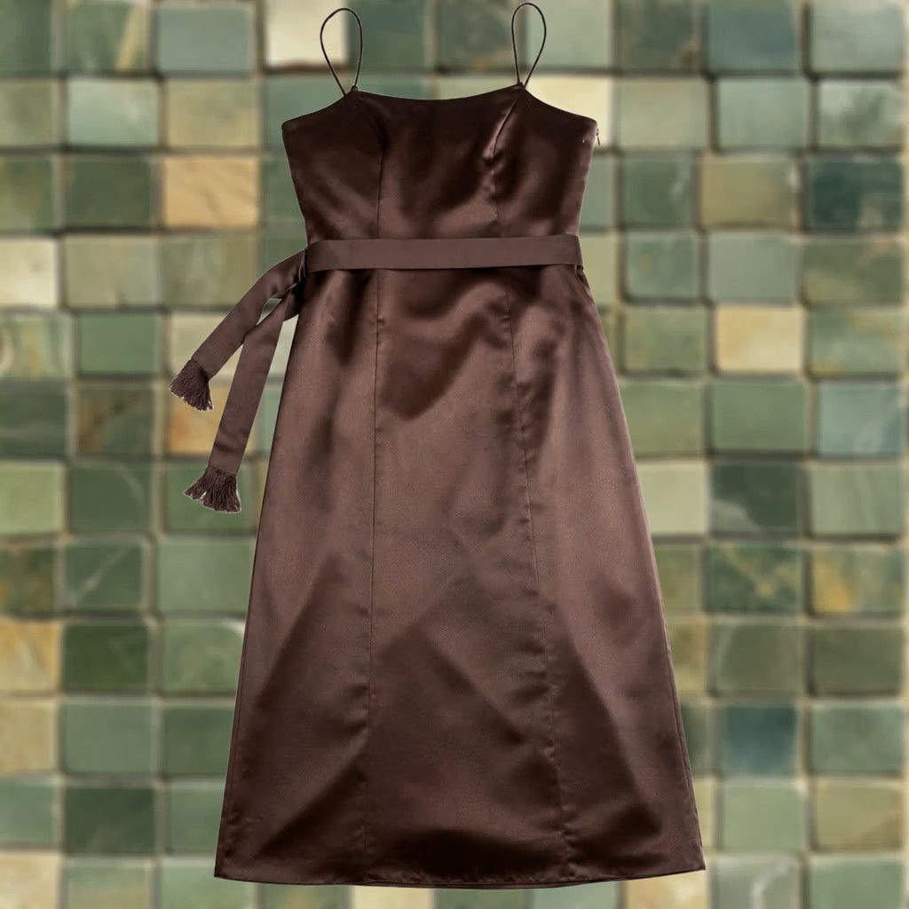 Vintage WTOO Dress 10 Brown Satin Sweetheart Maxi A-Line Bridesmaid Gown Formal Womens Size L / US 10 / IT 46 - 1 Thumbnail