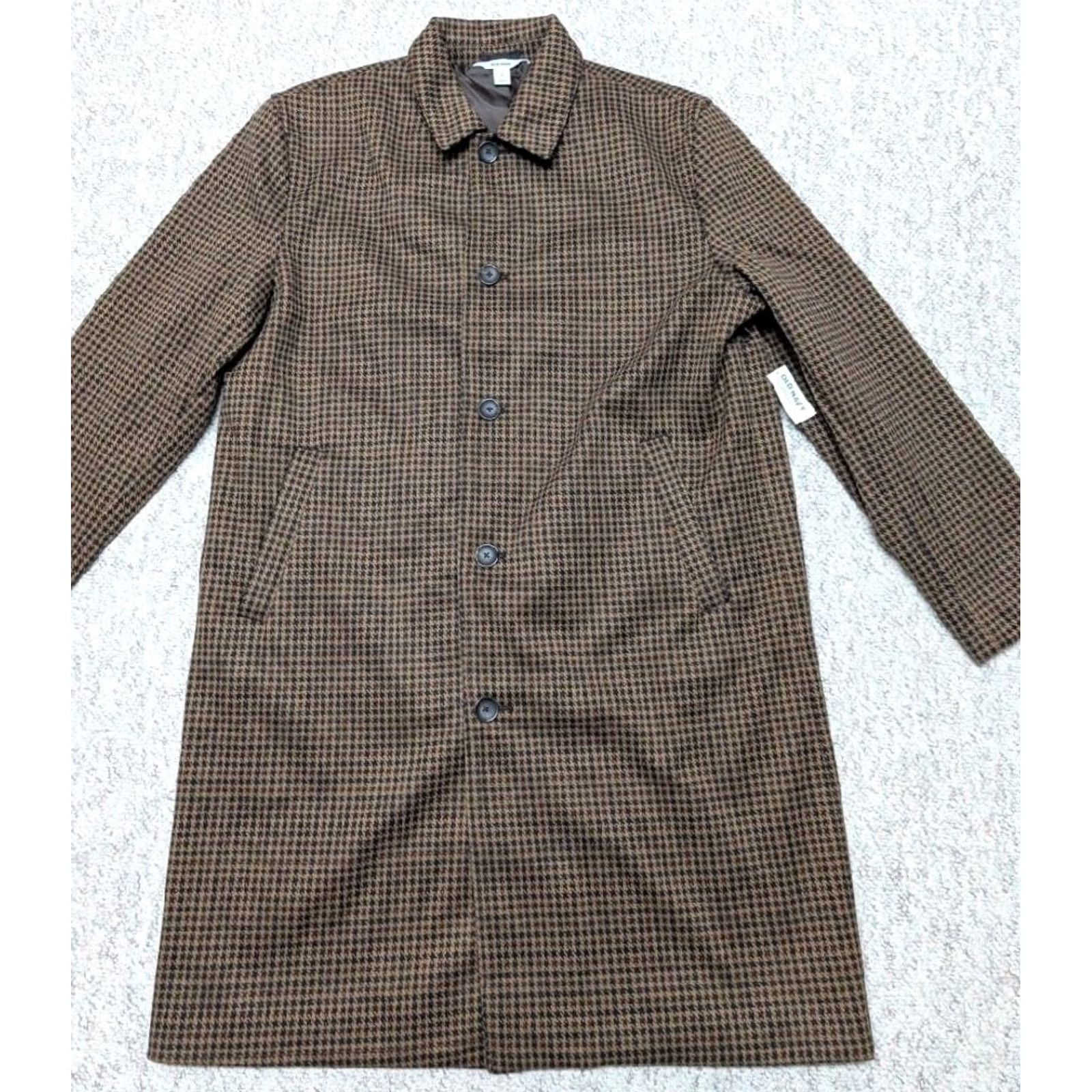 Old Navy VINTAGE Old Navy overcoat XL brown HOUNDSTOOTH trench coat 50L faux tweed NWT Size US XL / EU 56 / 4 - 4 Thumbnail