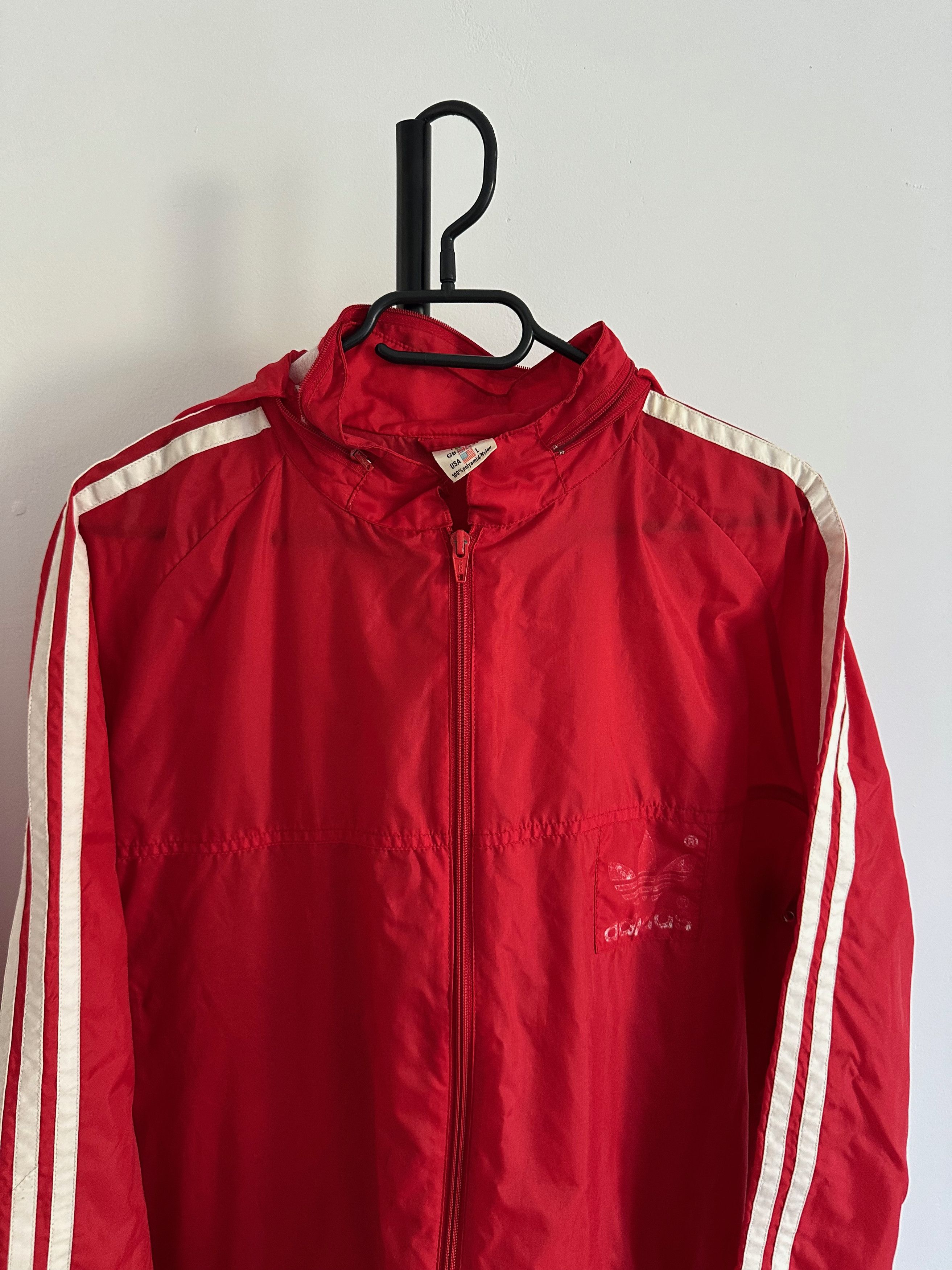 Adidas 80's Adidas rain jacket vintage red hooded Size US L / EU 52-54 / 3 - 8 Thumbnail