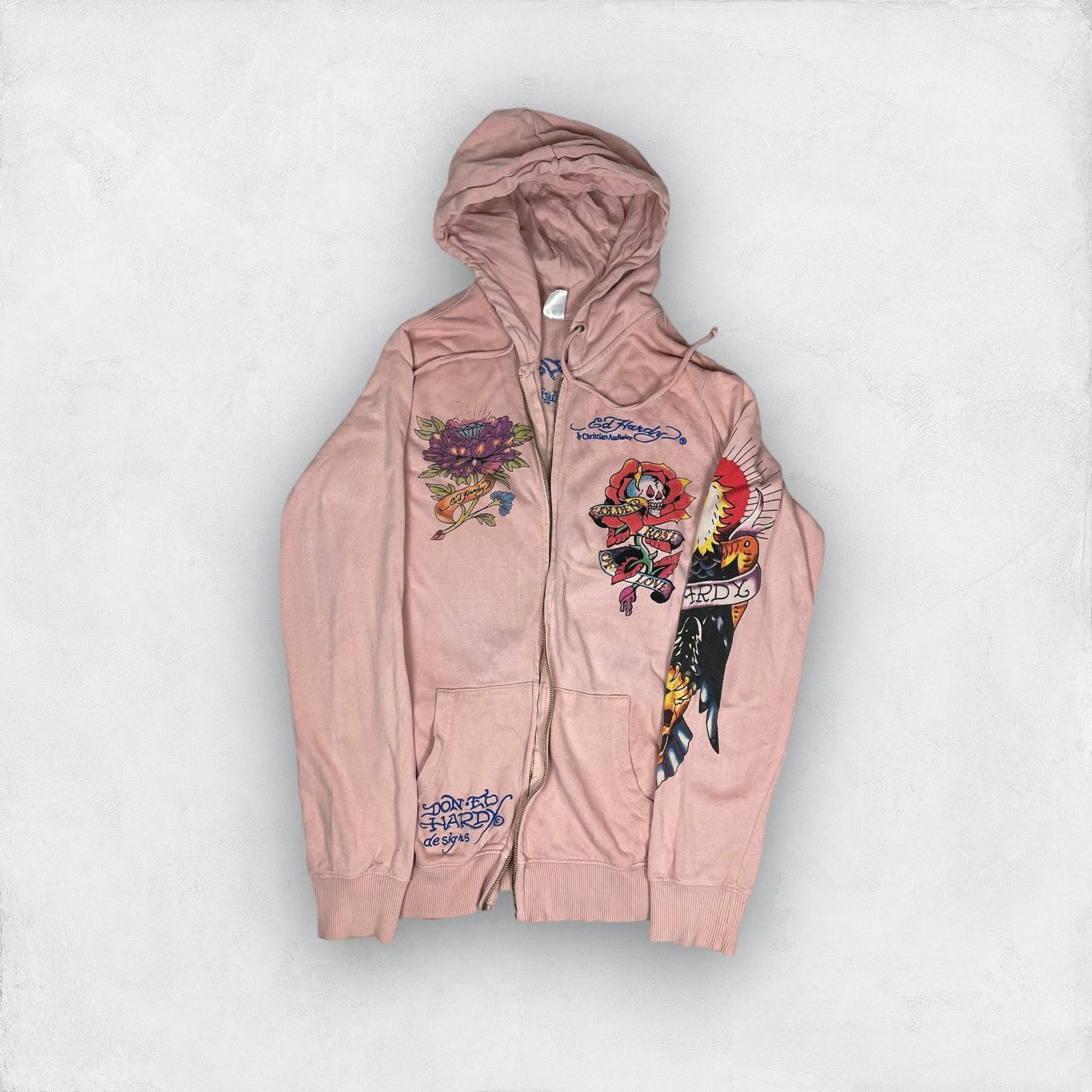 Ed Hardy Ed Hardy Women's Pink Cotton Full Zip Hooded Jacket Medium Size M / US 6-8 / IT 42-44 - 1 Thumbnail