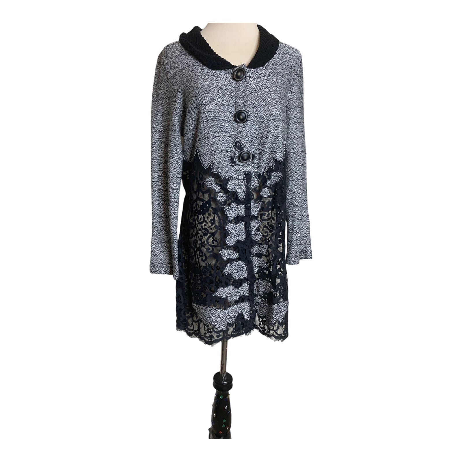 NIC+ZOE Nic-Zoe gray black lace button blazer size M Size M / US 6-8 / IT 42-44 - 13 Thumbnail