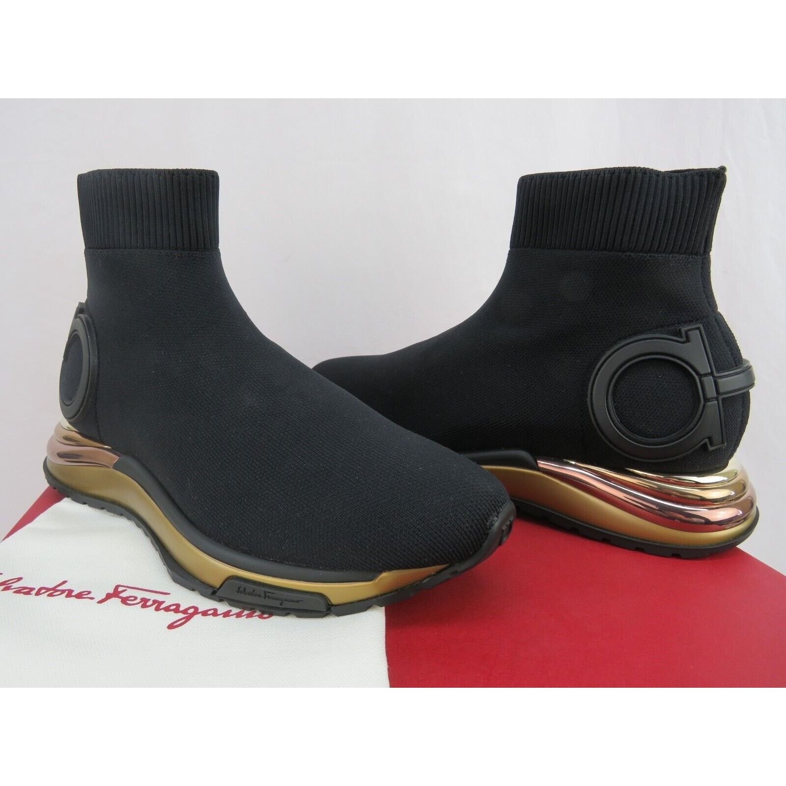 Salvatore Ferragamo FERRAGAMO GARDENA BLACK KNIT GANCINI LOGO SOCK BOOTS 6.5 C Size US 6.5 / IT 36.5 - 9 Thumbnail