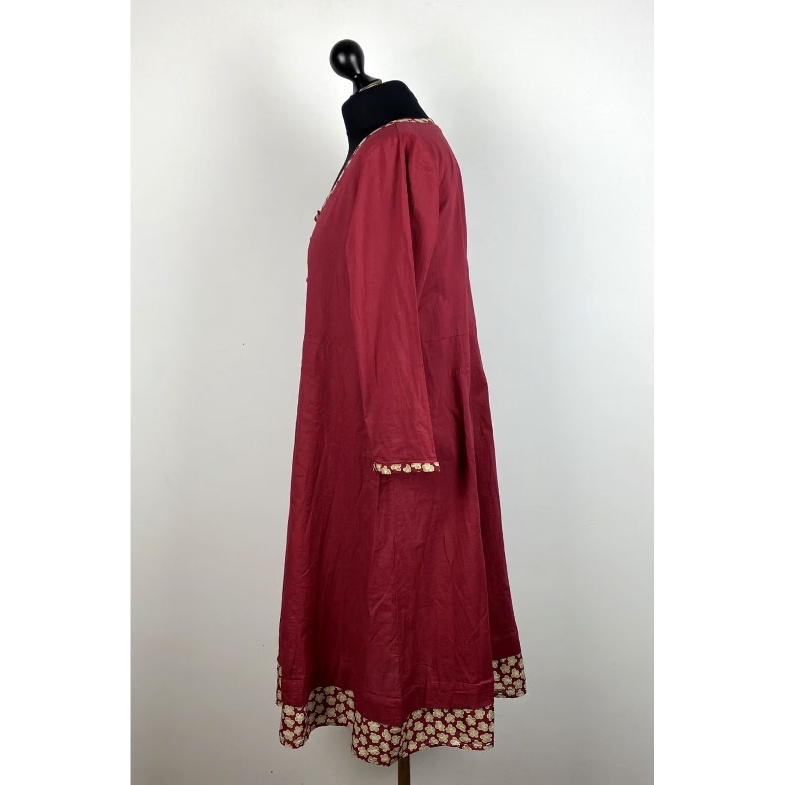 Vintage Gudrun Sjoden Women's Midi Dress XXL Red Cotton A-Line Boho Scandinavian Size XXL / US 16-18 / IT 52-54 - 2 Thumbnail