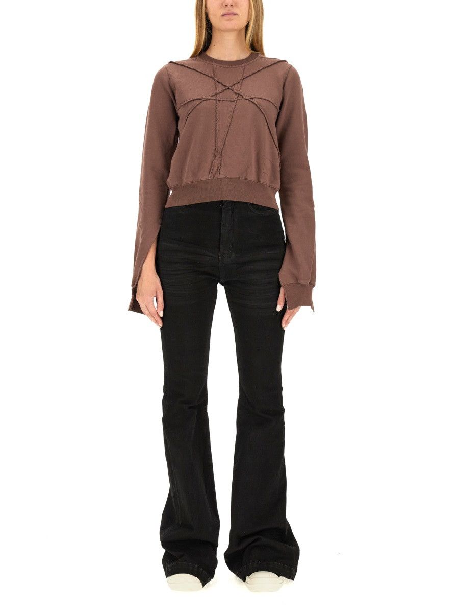 Rick Owens Drkshdw RICK OWENS DRKSHDW CROPPED SWEATSHIRT - BROWN Size S / US 4 / IT 40 - 1 Thumbnail