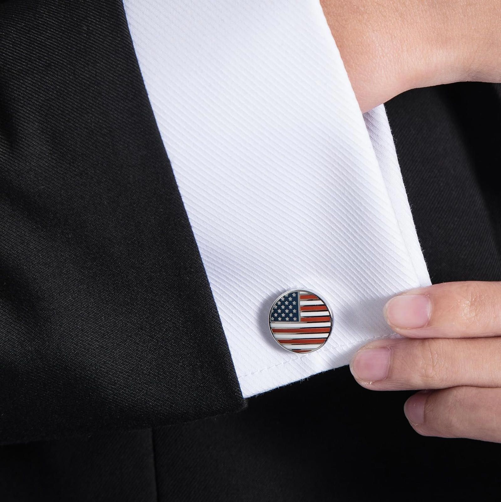 Designer Patriotic Cufflinks - 16Mm Enamel American Flag Design Size ONE SIZE - 3 Thumbnail