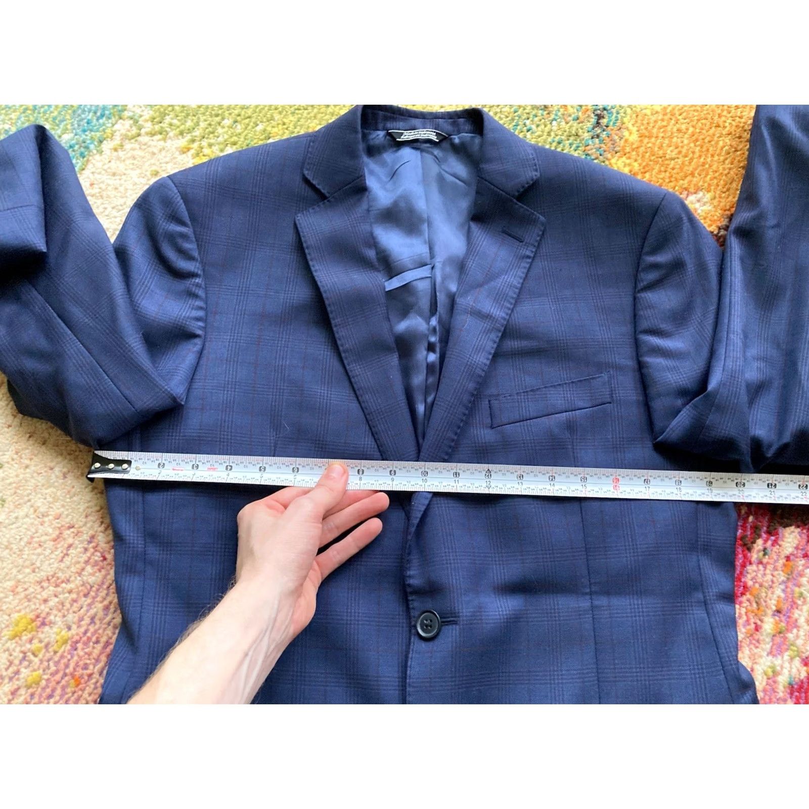Saks Fifth Avenue Saks Fifth Avenue Blazer Mens 40R Navy Blue Plaid Wool Sports Jacket Size 40R - 7 Thumbnail