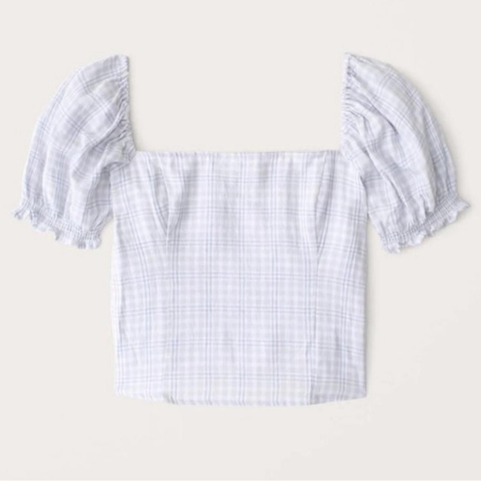 Abercrombie & Fitch Abercrombie & Fitch Blue Plaid Puff Sleeve Crop Top- Size S Size S / US 4 / IT 40 - 1 Thumbnail