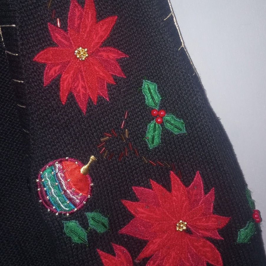 Vintage Womens Poinsettia VTG Ugly Christmas Sweater Vest Beaded Med Size M / US 6-8 / IT 42-44 - 2 Thumbnail